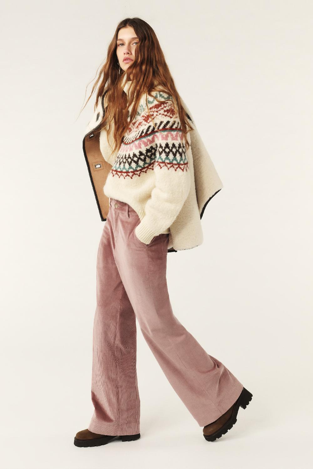 Ba&sh Pantalon Large Velours Nali Rose