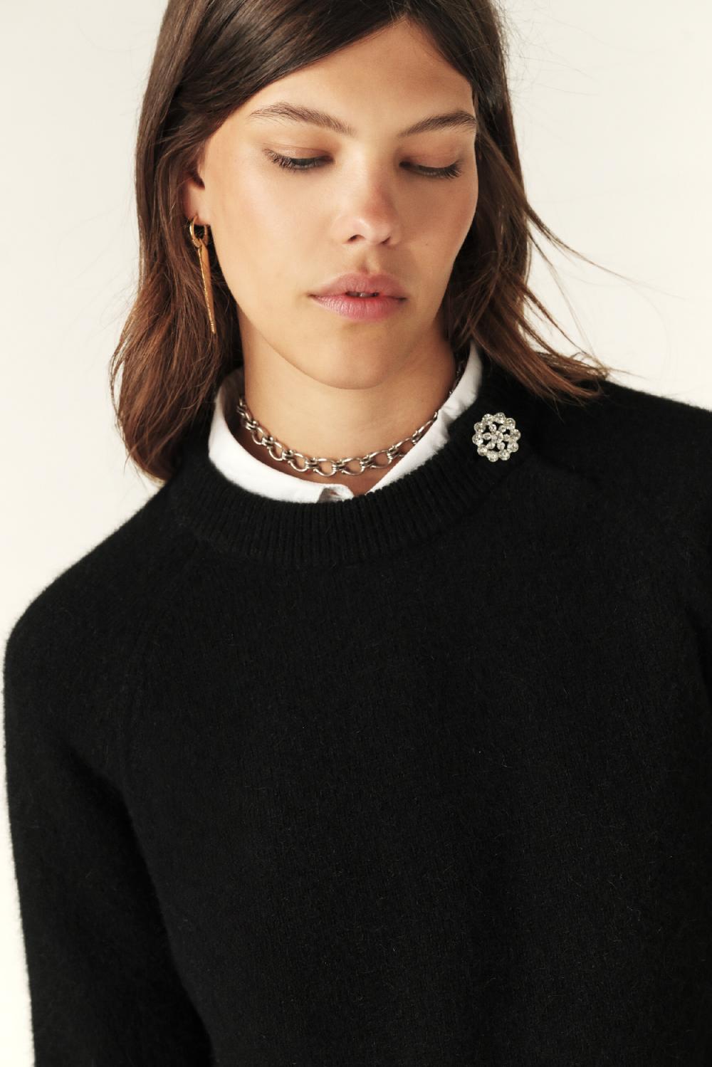 Ba&sh Pull Col Boutonné Doel Noir