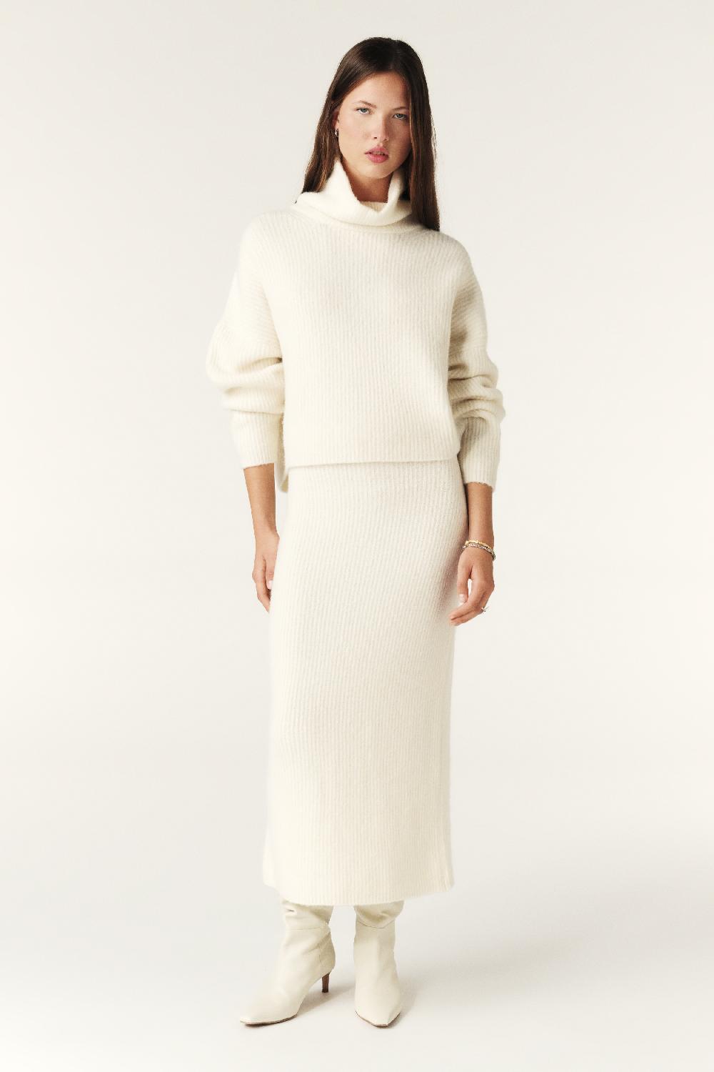 Ba&sh Pull Col Montant Christo Blanc Ecru