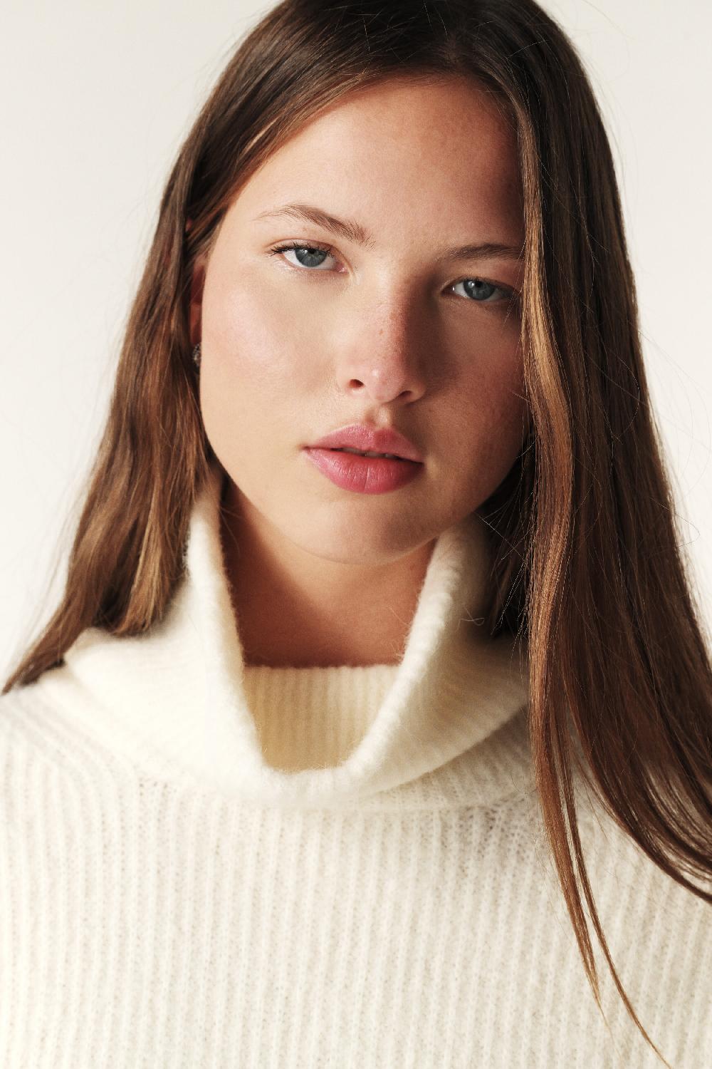 Ba&sh Pull Col Montant Christo Blanc Ecru