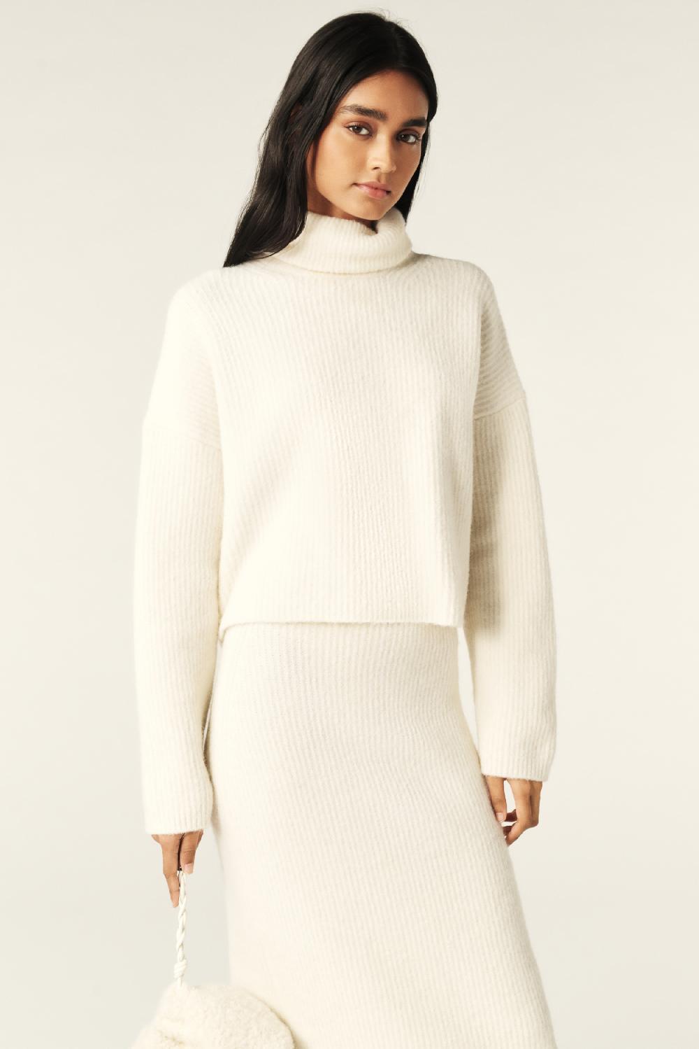 ba&sh Pull Col Montant Christo Blanc Ecru