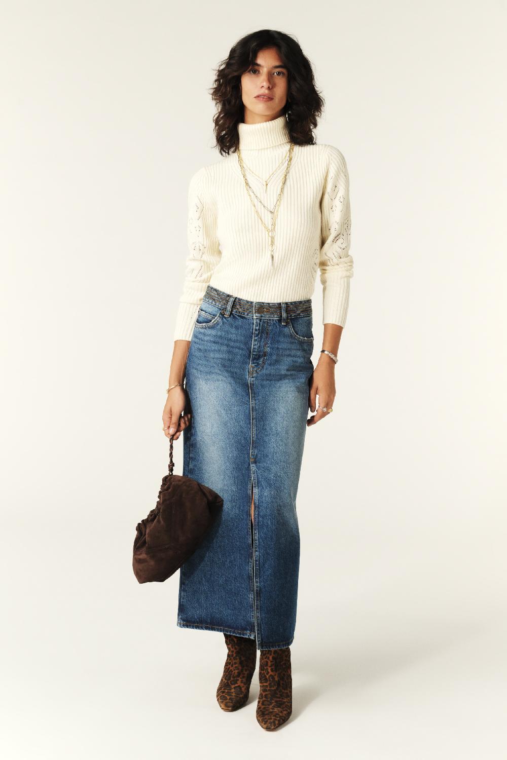 Ba&sh Pull Col Roulé Aron Blanc Ecru