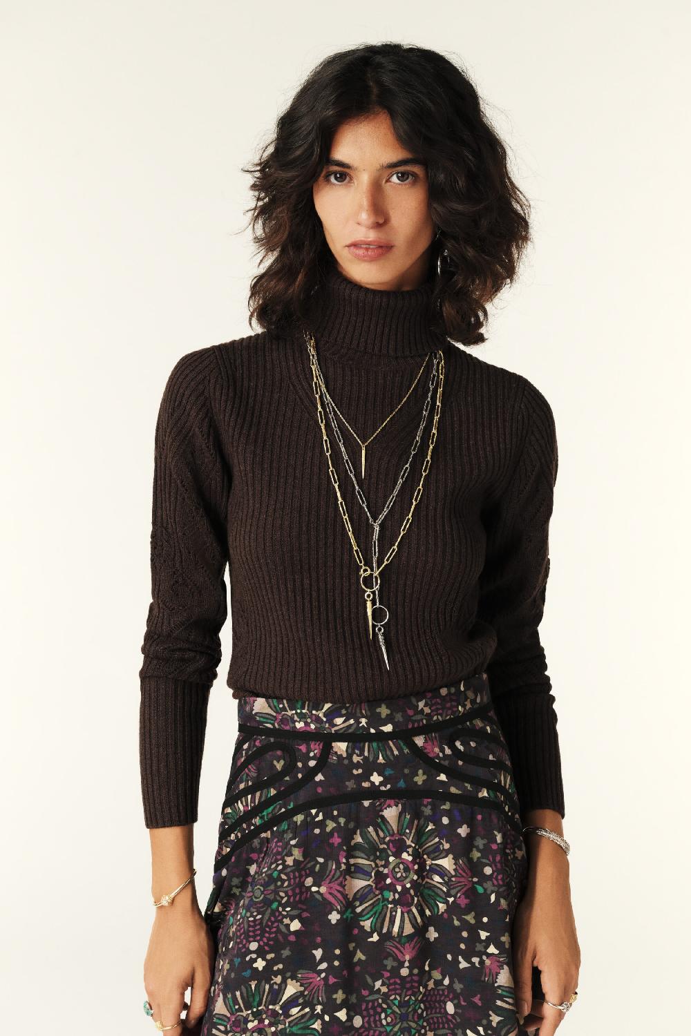 ba&sh Pull Col Roulé Aron Marron