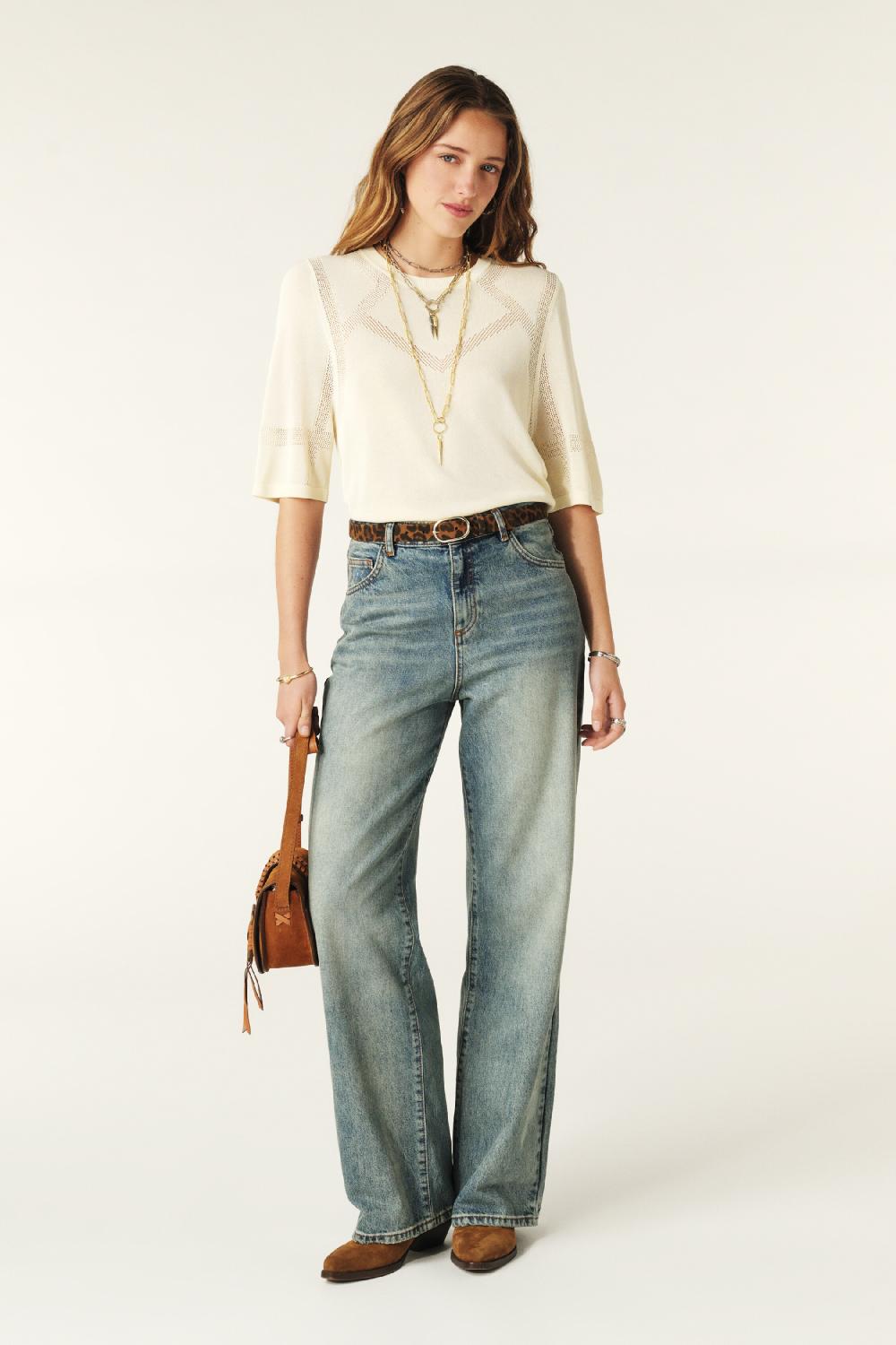 Ba&sh Pull Manches Courtes Scira Blanc Ecru