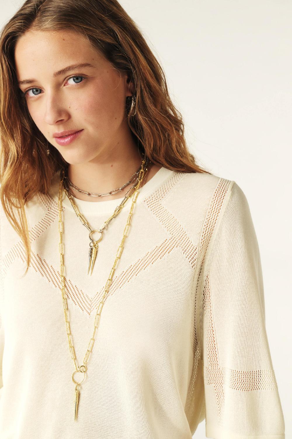 Ba&sh Pull Manches Courtes Scira Blanc Ecru