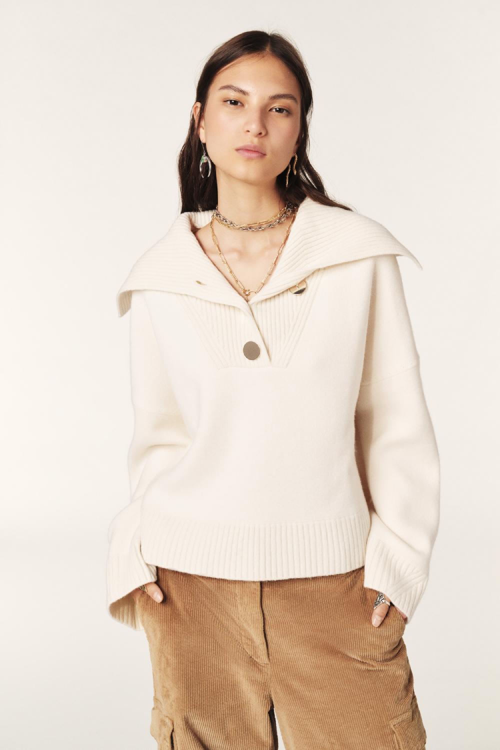 Ba&sh Pull Manches Longues Biva Blanc Ecru