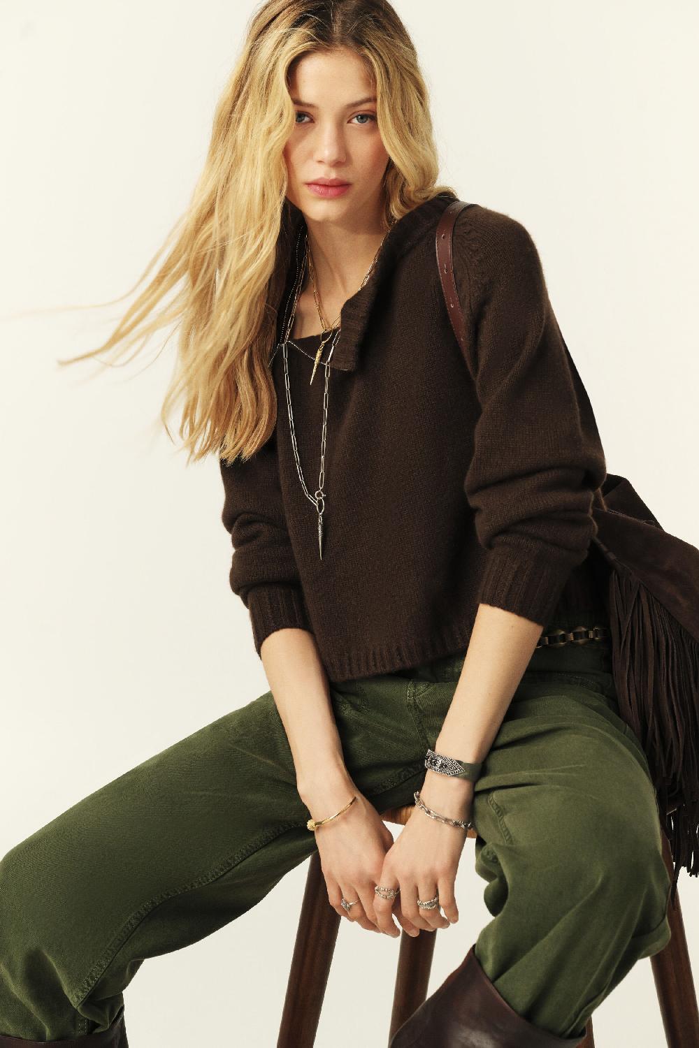 Ba&sh Pull Manches Longues Corvy Chocolat