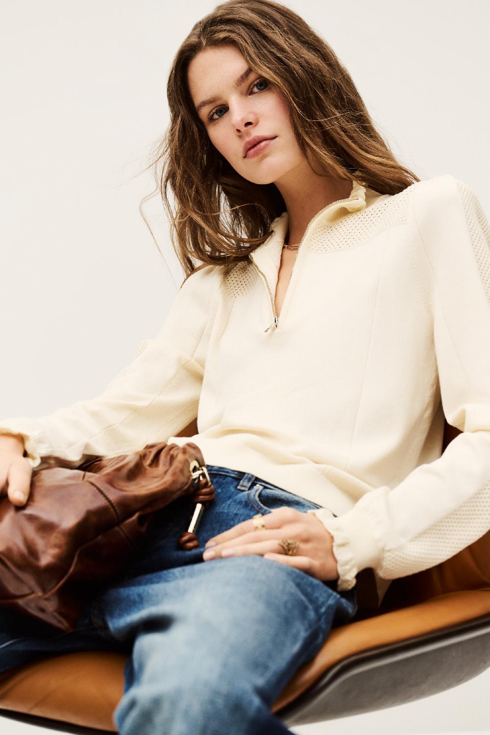 ba&sh Pull Manches Longues Suzanne Blanc Ecru