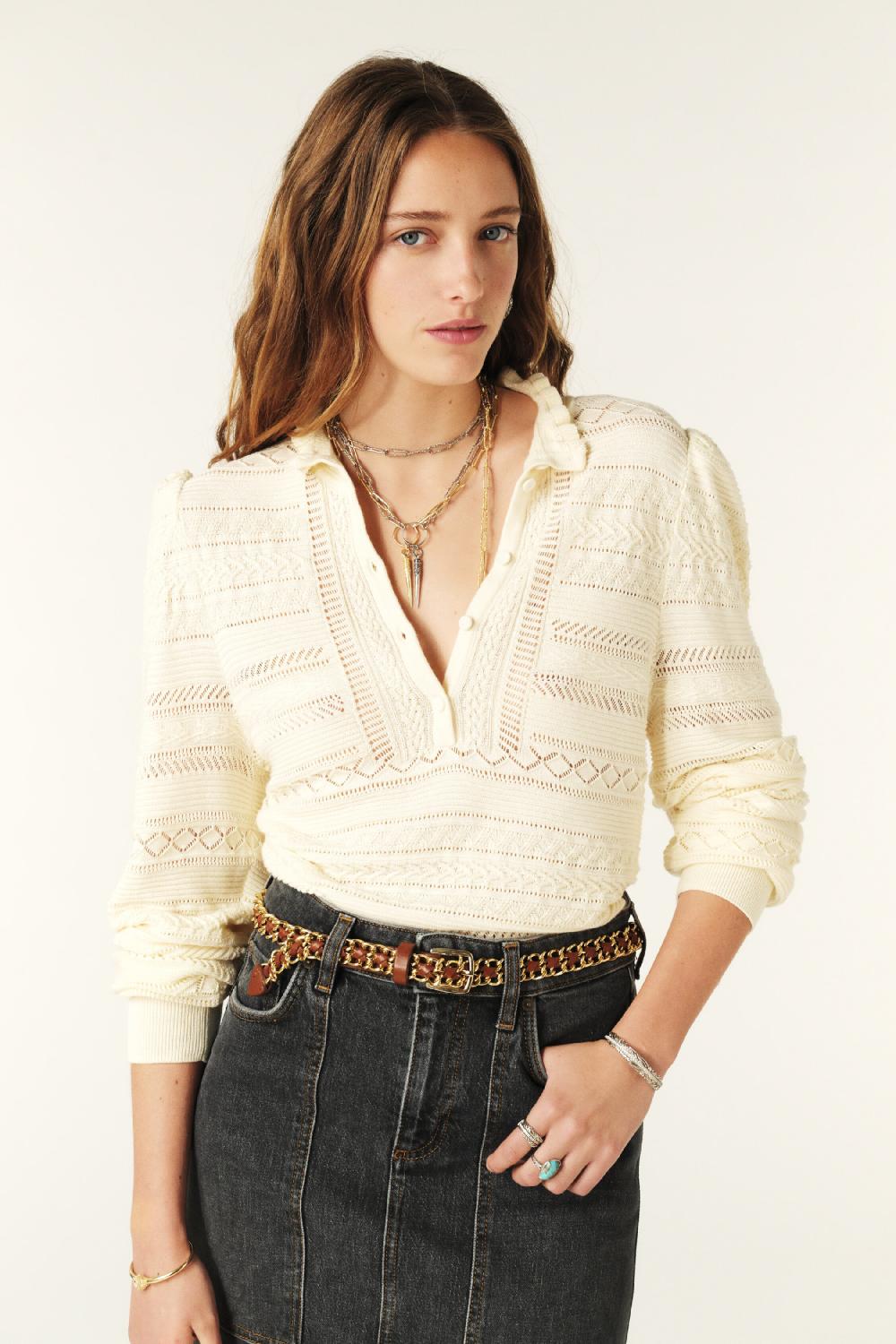 ba&sh Pull Manches Longues Vinnie Blanc Ecru