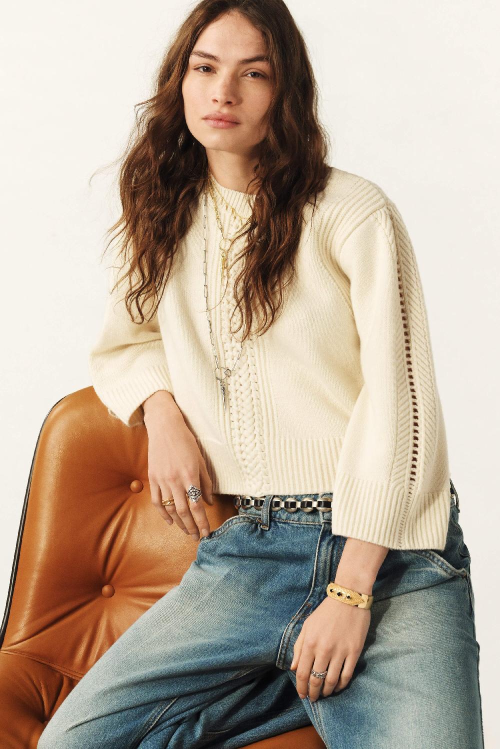 Ba&sh Pull Manches Trois-Quarts Patty Blanc Ecru