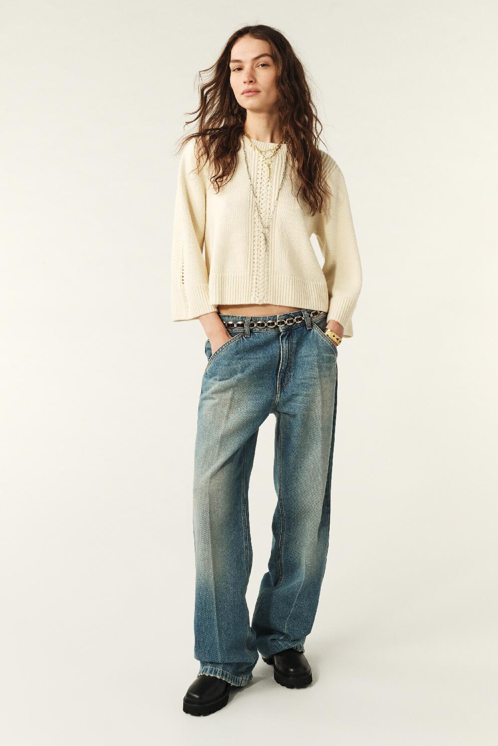 Ba&sh Pull Manches Trois-Quarts Patty Blanc Ecru