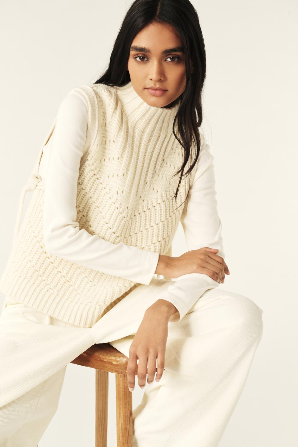 ba&sh Pull Sans Manches Orion Blanc Ecru