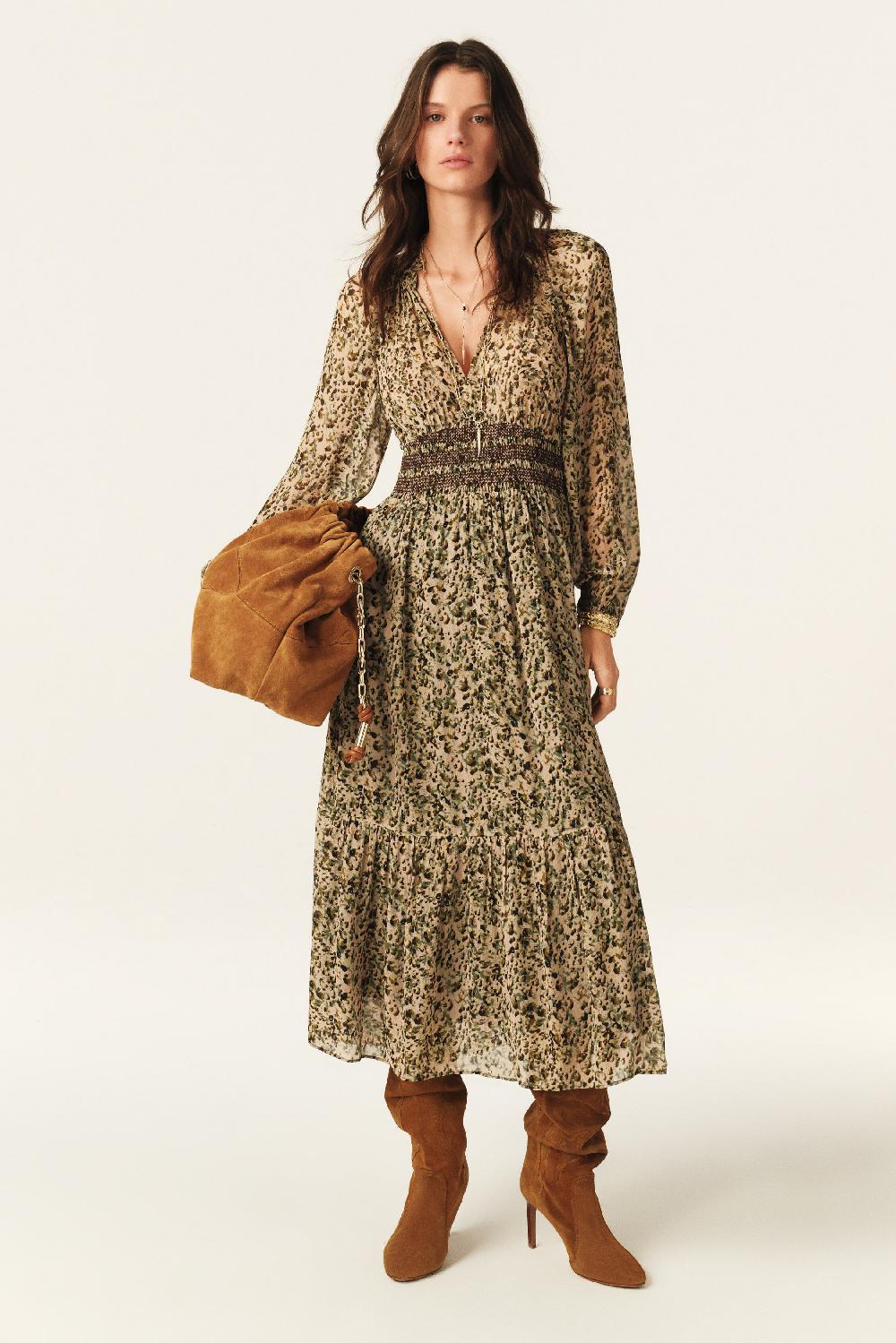 Ba&sh Robe Ceinture SmockéE Coraly Blanc Ecru