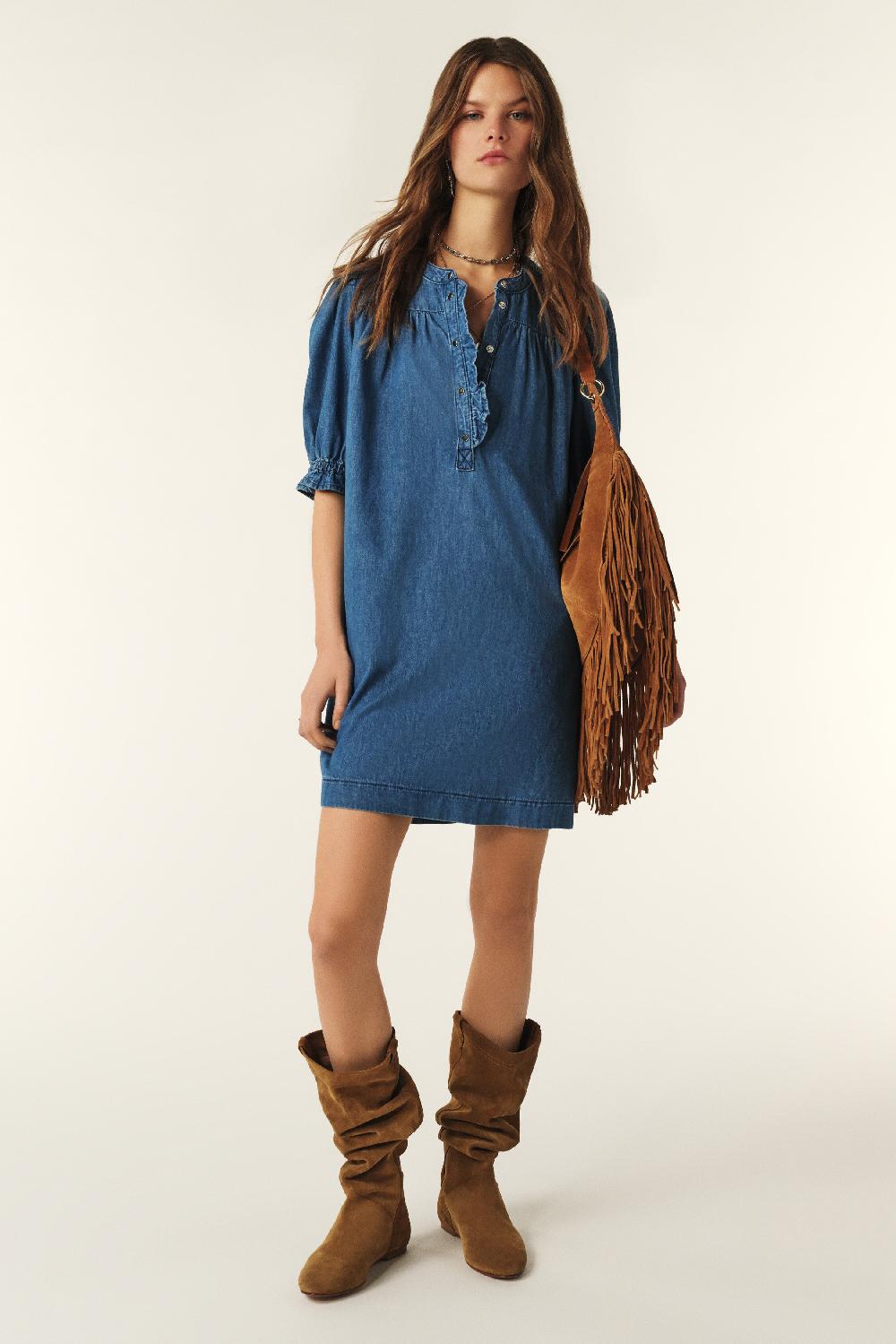 ba&sh Robe Courte Denim Liconi Bleu