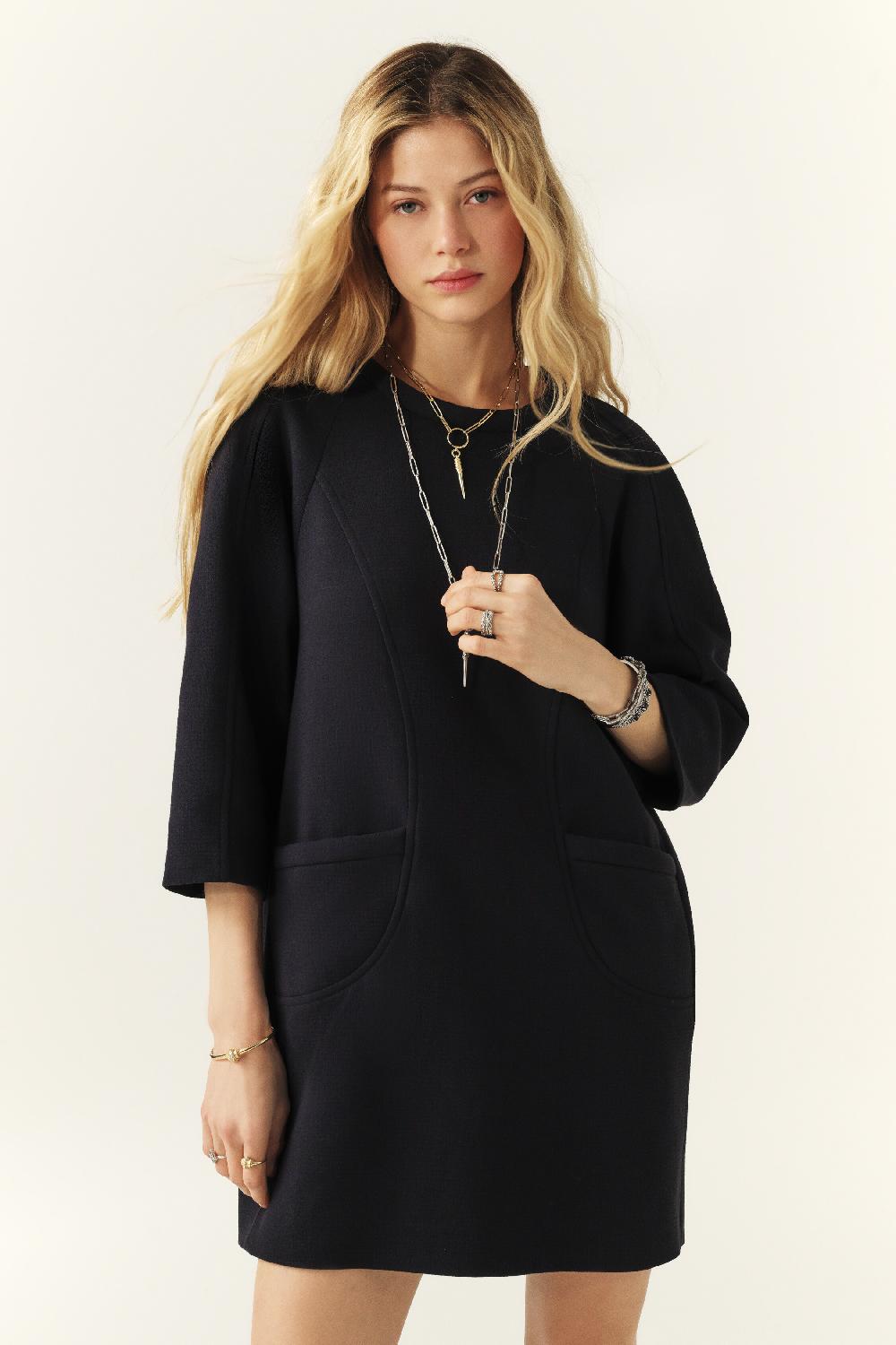 Ba&sh Robe Droite Molyna Bleu Nuit