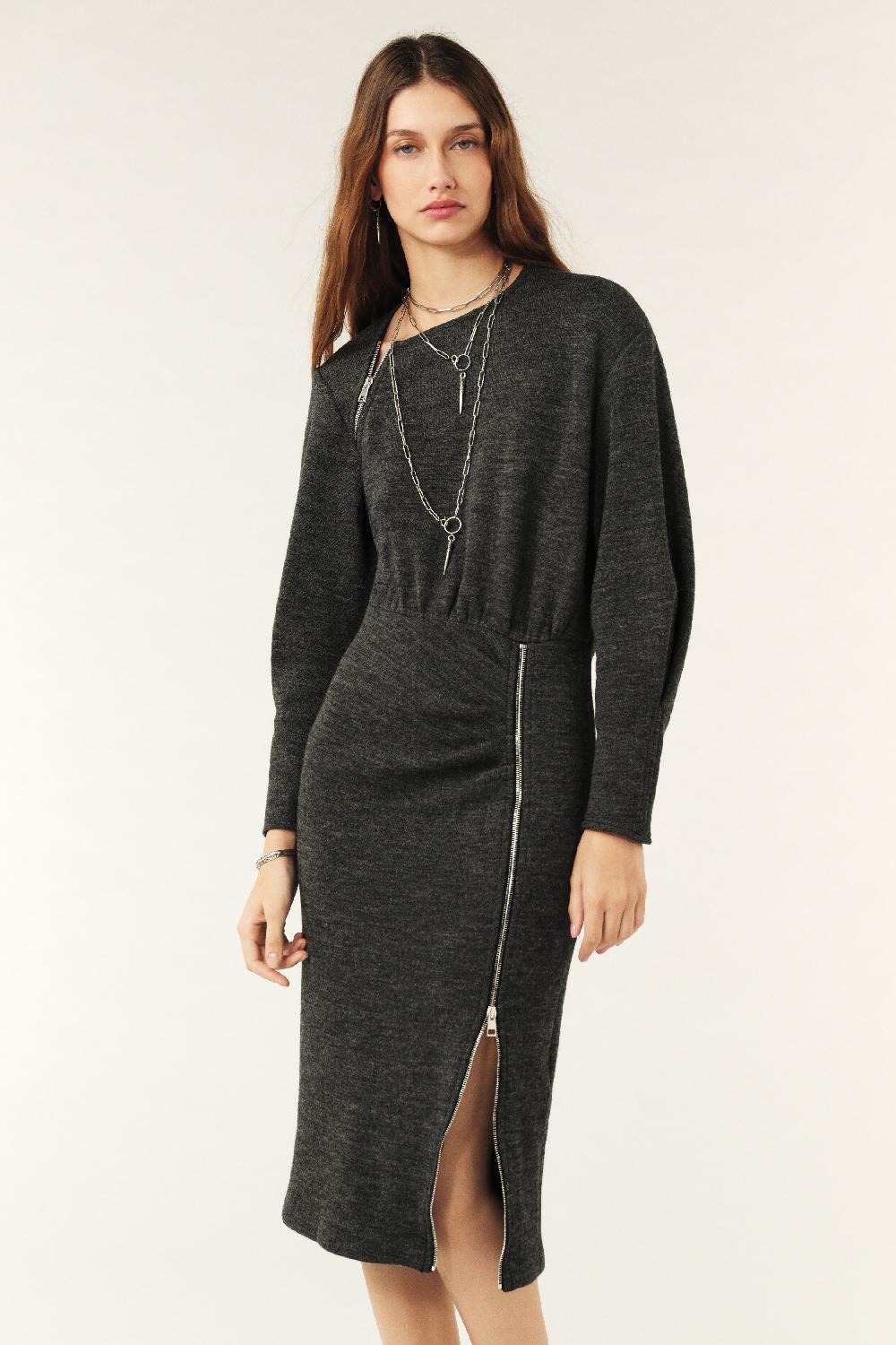 Ba&sh Robe En Laine Mimo Gris