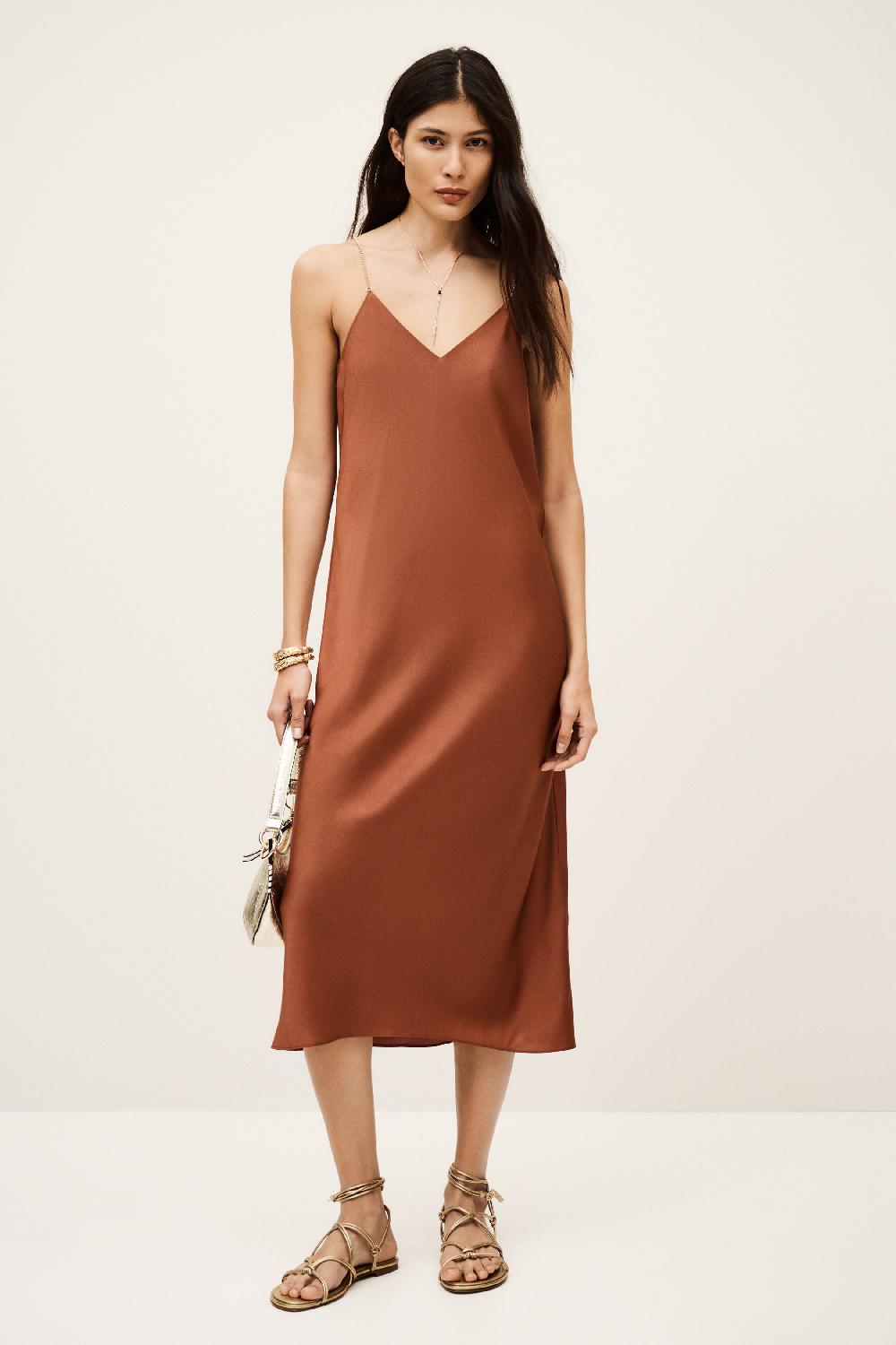 Ba&sh Robe Fines Bretelles Chiara Marron