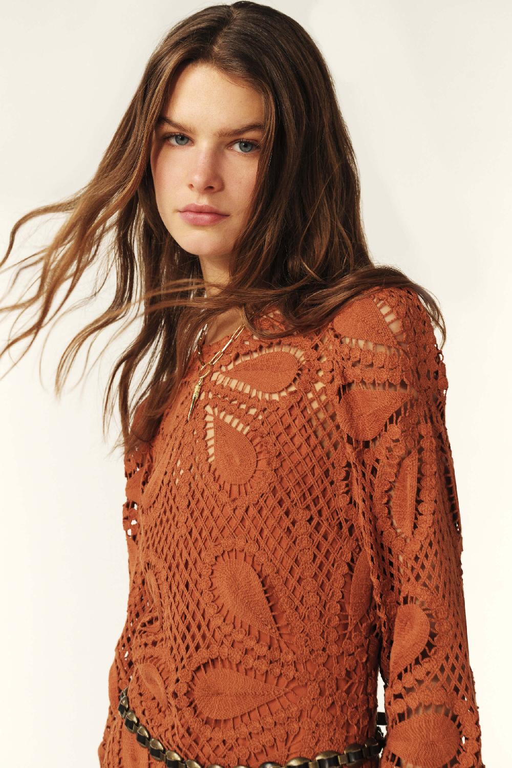 Ba&sh Robe Guipure Grace Marron