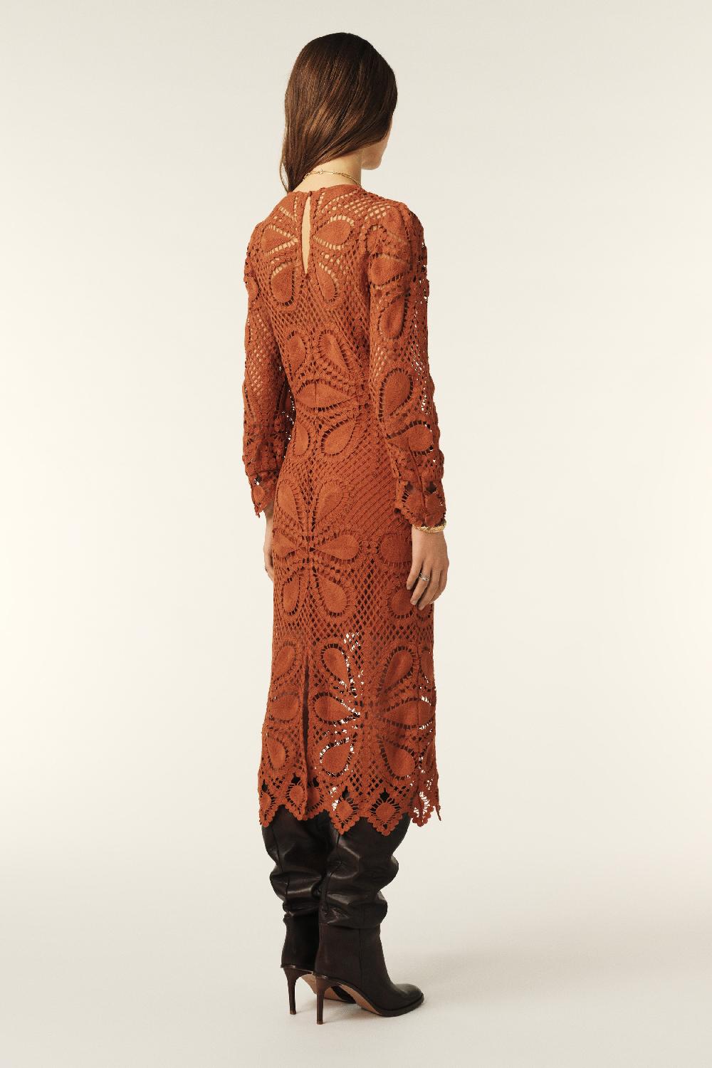 Ba&sh Robe Guipure Grace Marron