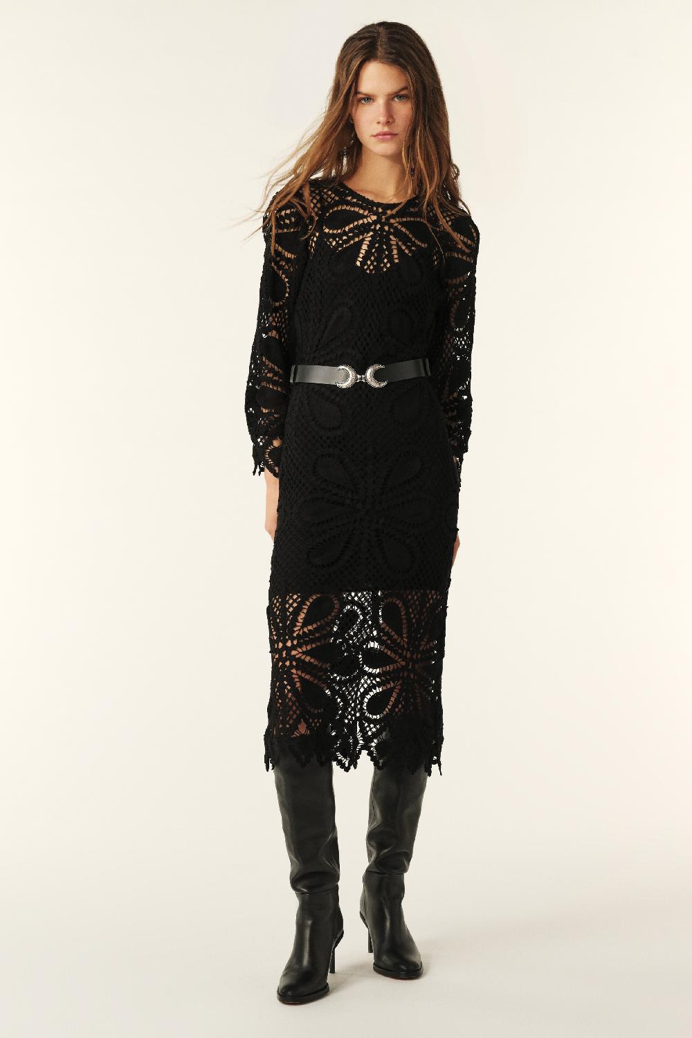 ba&sh Robe Guipure Grace Noir