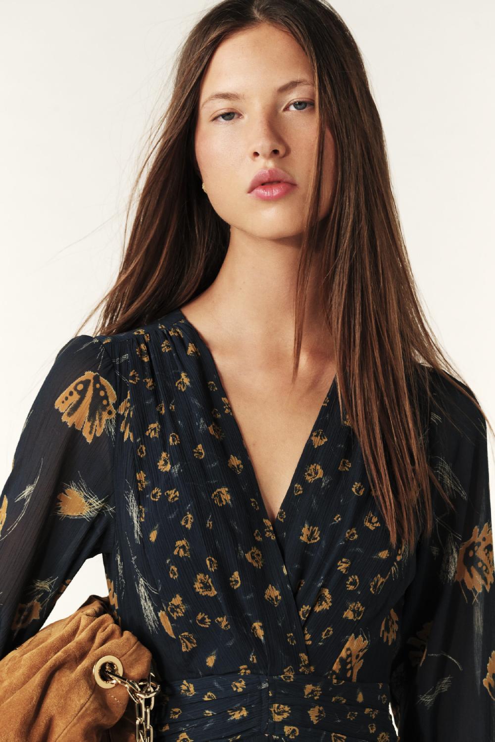 Ba&sh Robe Longue Finaya Bleu Nuit