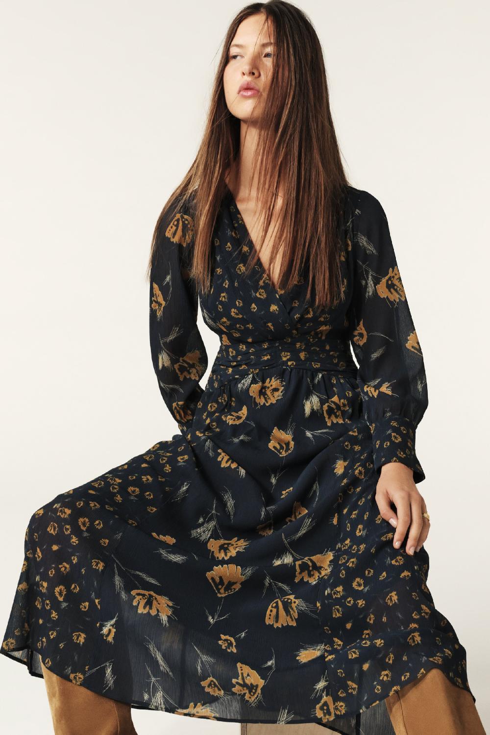 Ba&sh Robe Longue Finaya Bleu Nuit