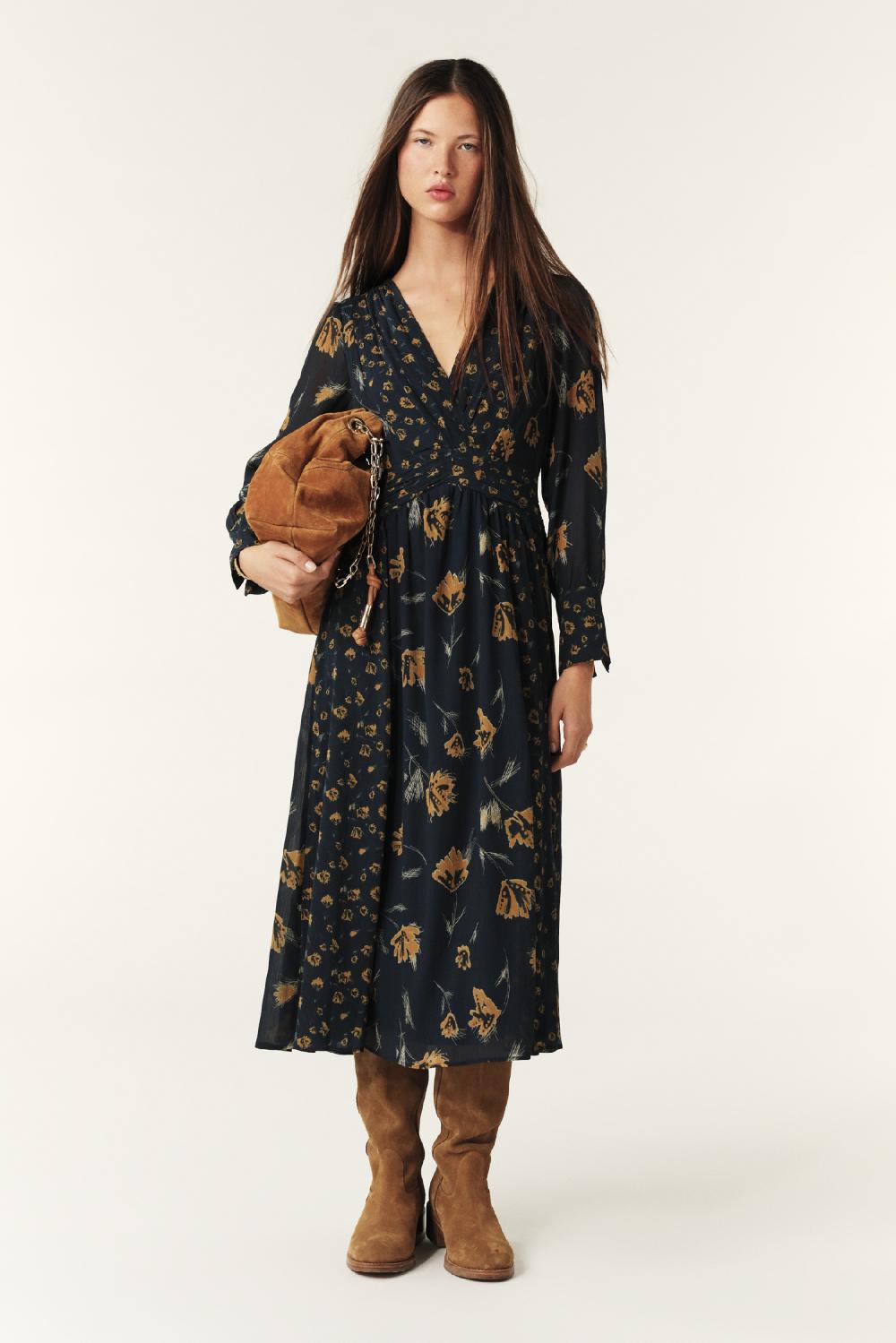 ba&sh Robe Longue Finaya Bleu Nuit