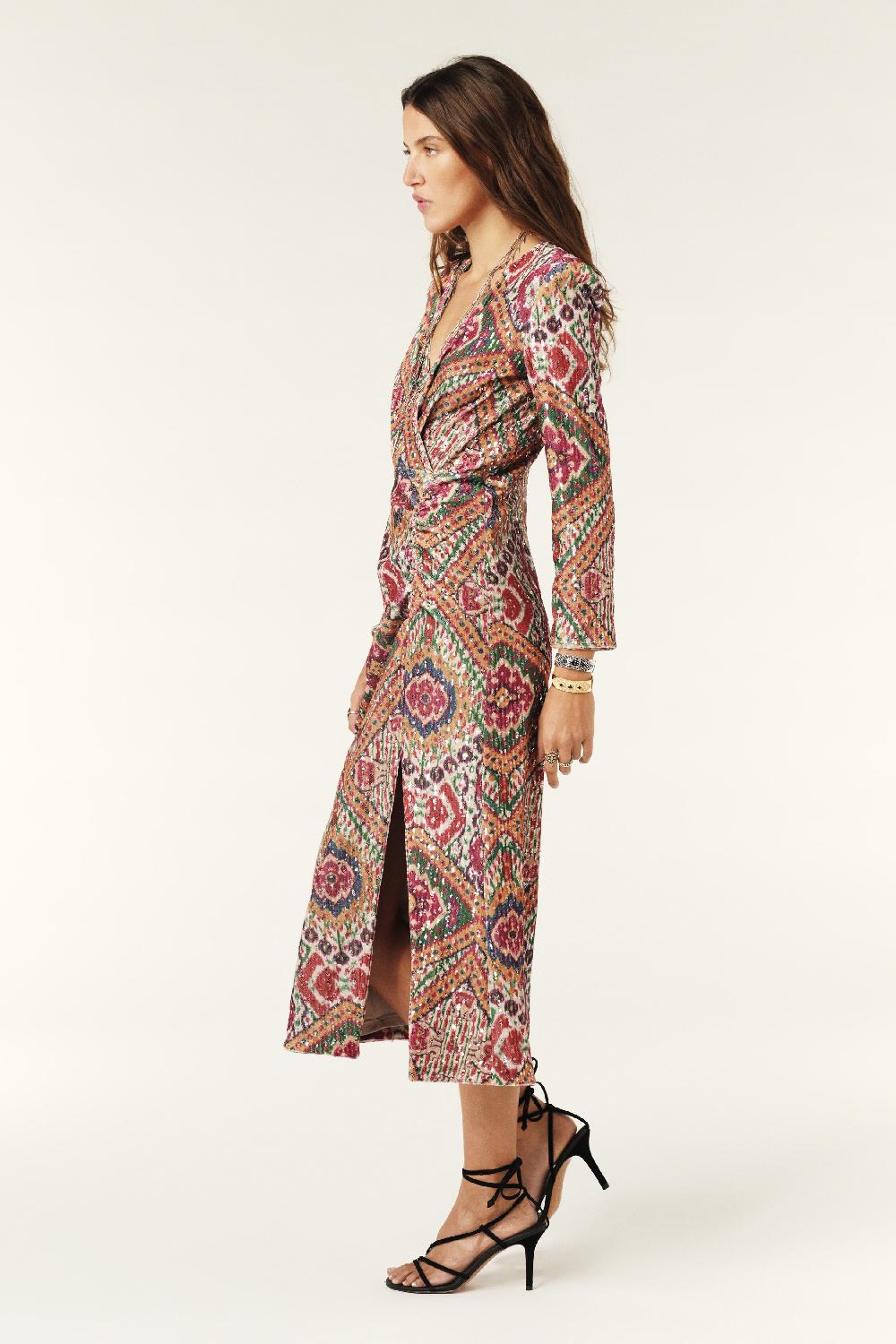 Ba&sh Robe Longue PailletéE Tatiana Ocre