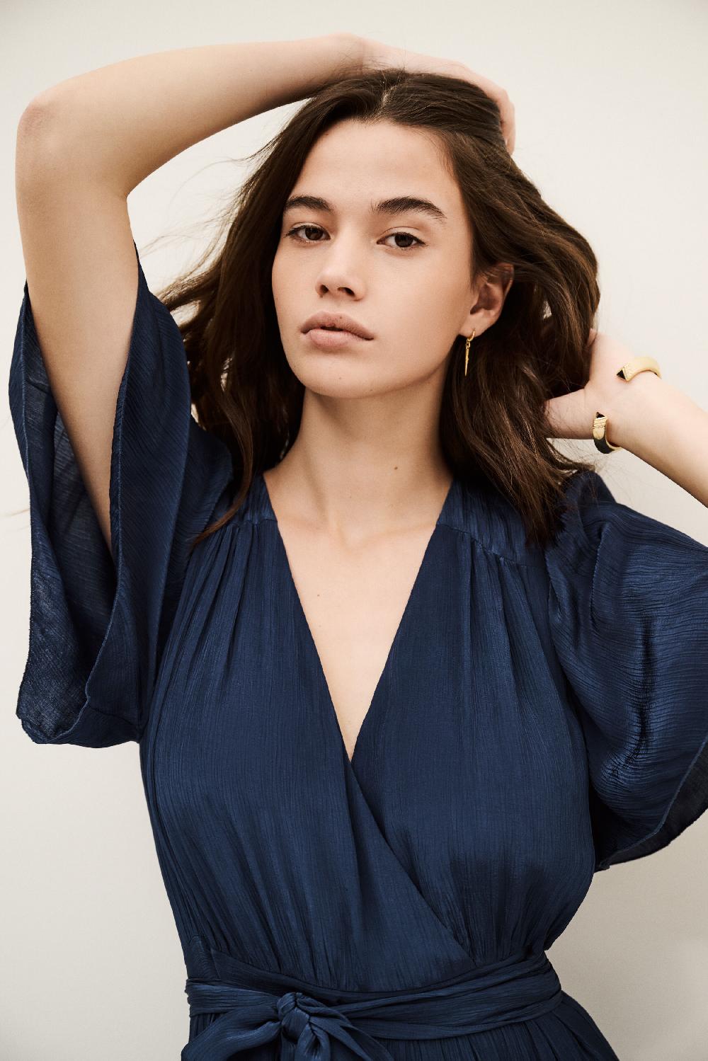 Ba&sh Robe Longue PlisséE Natalia Bleu Nuit
