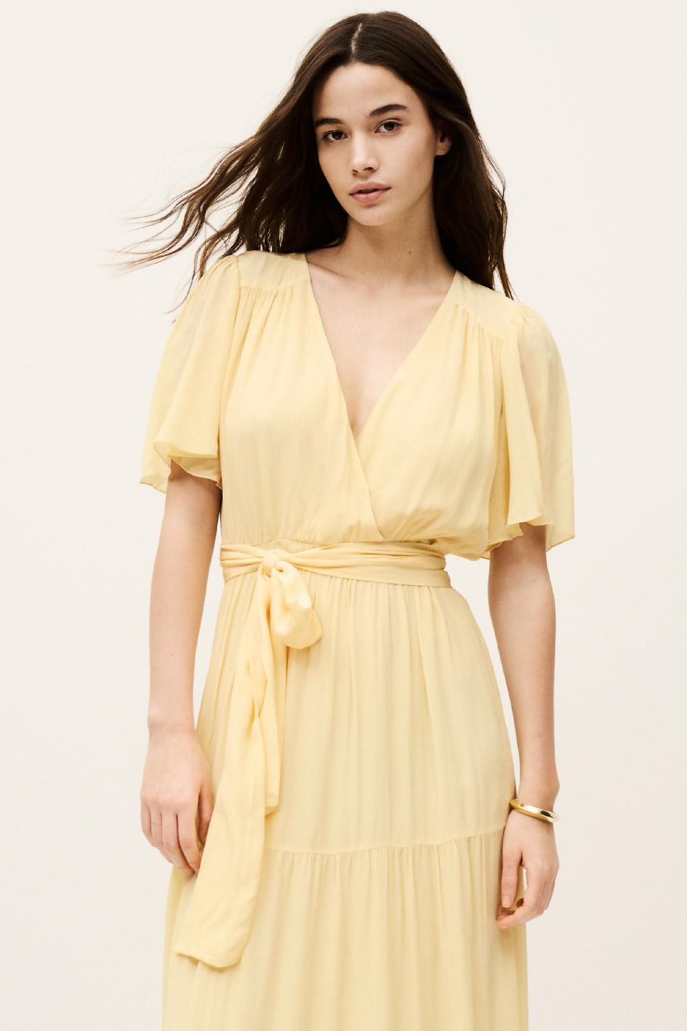 Ba&sh Robe Longue PlisséE Natalia Jaune