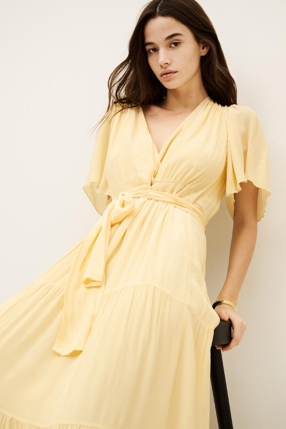 Ba&sh Robe Longue PlisséE Natalia Jaune