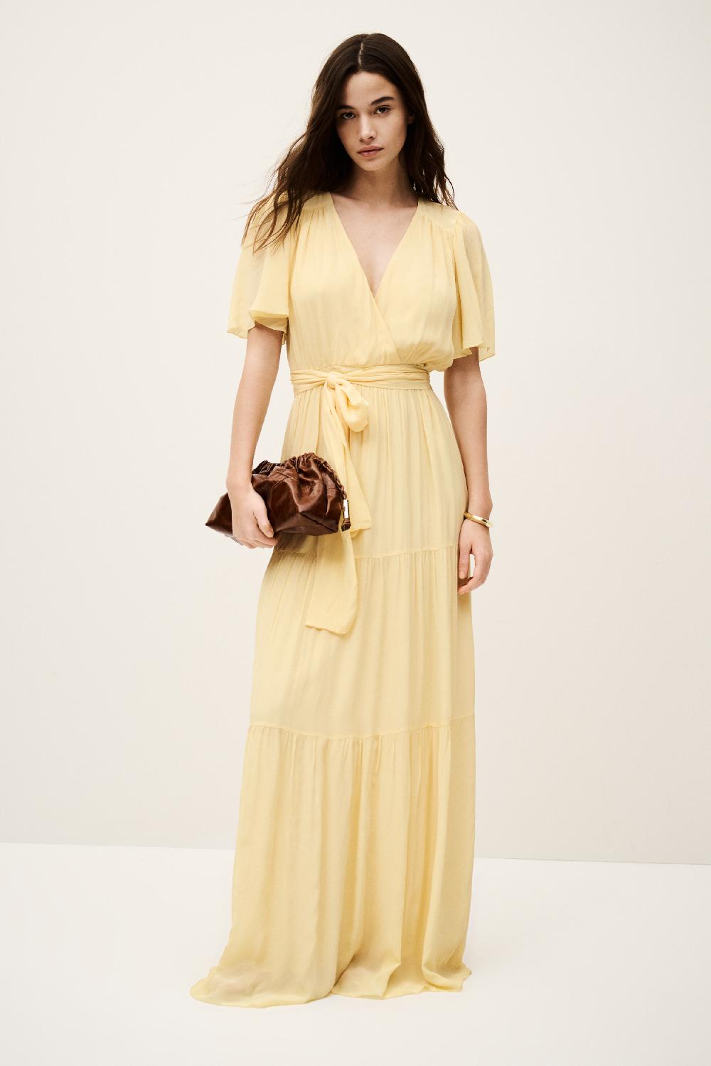 ba&sh Robe Longue PlisséE Natalia Jaune