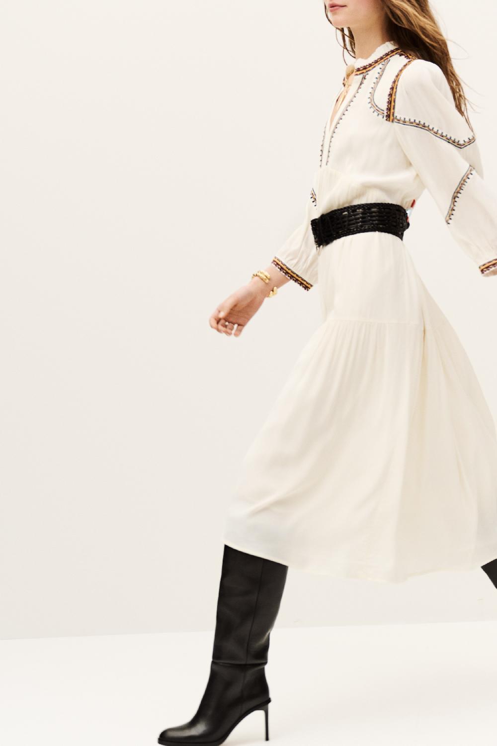 Ba&sh Robe Longue Tunia Blanc Ecru