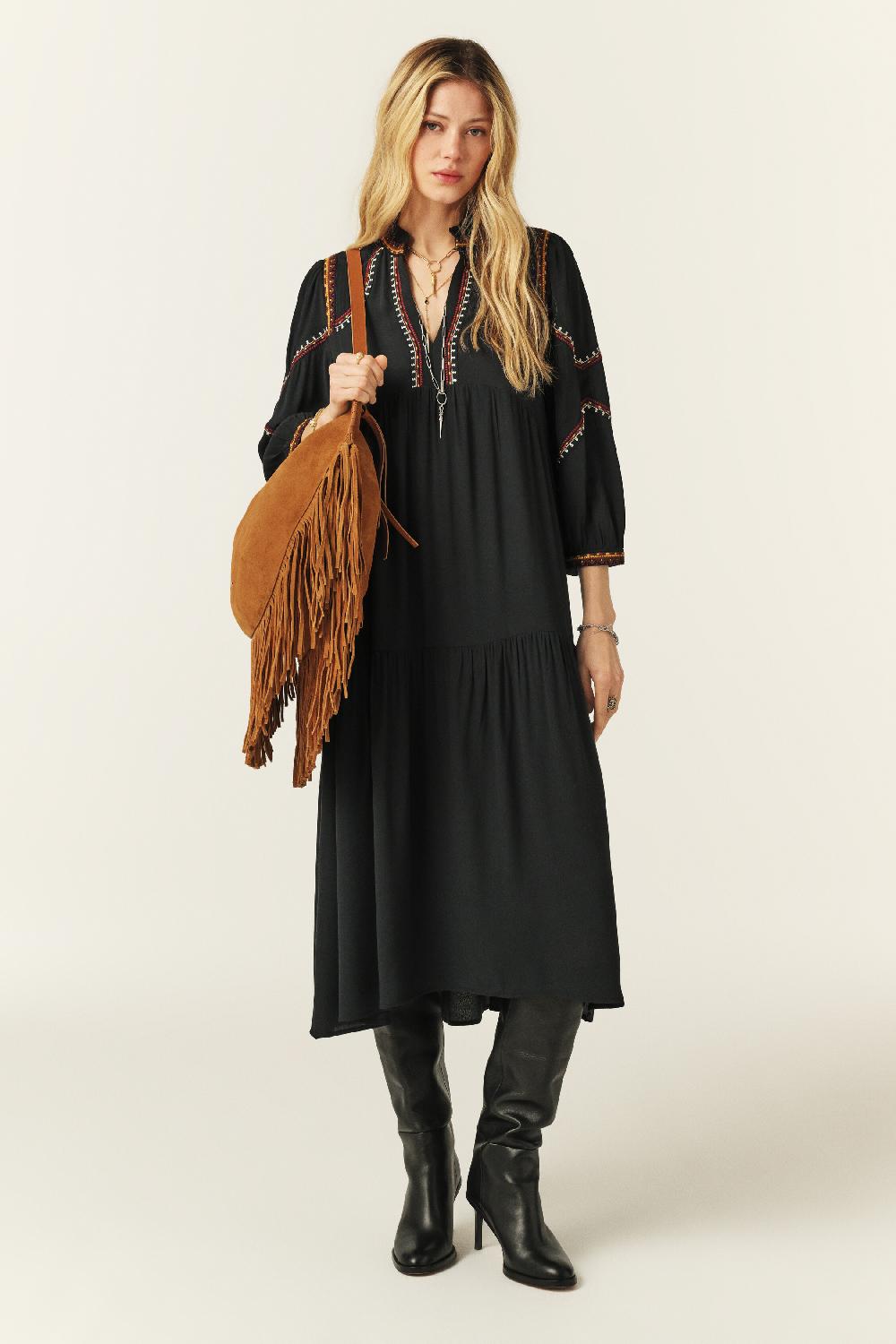 ba&sh Robe Longue Tunia Carbone