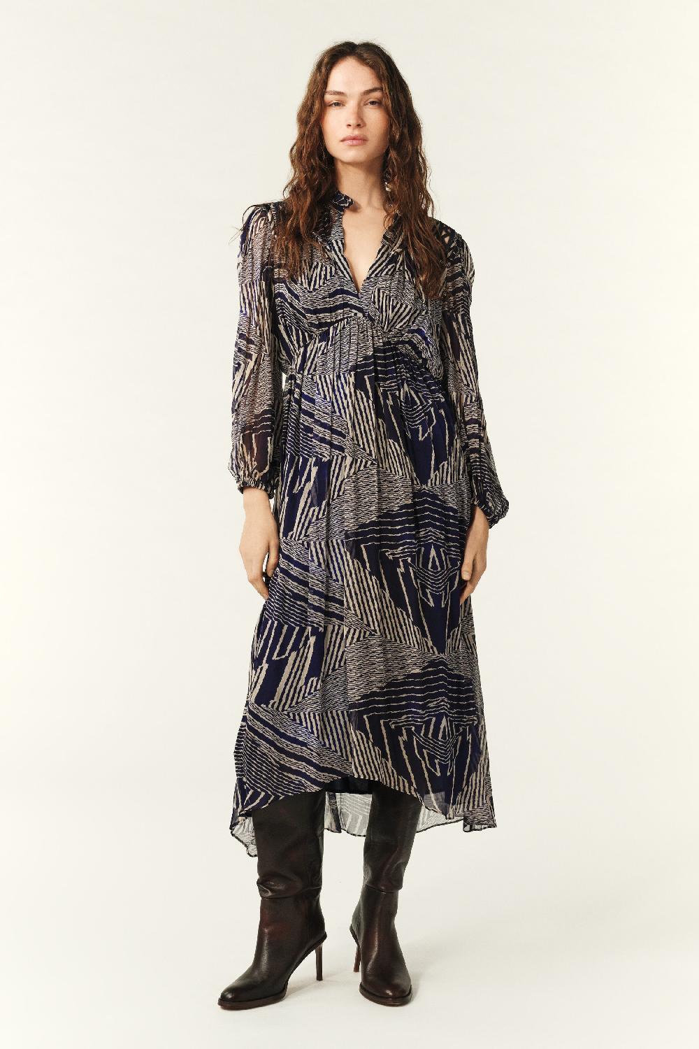 ba&sh Robe Longueur Midi Antal Bleu Nuit