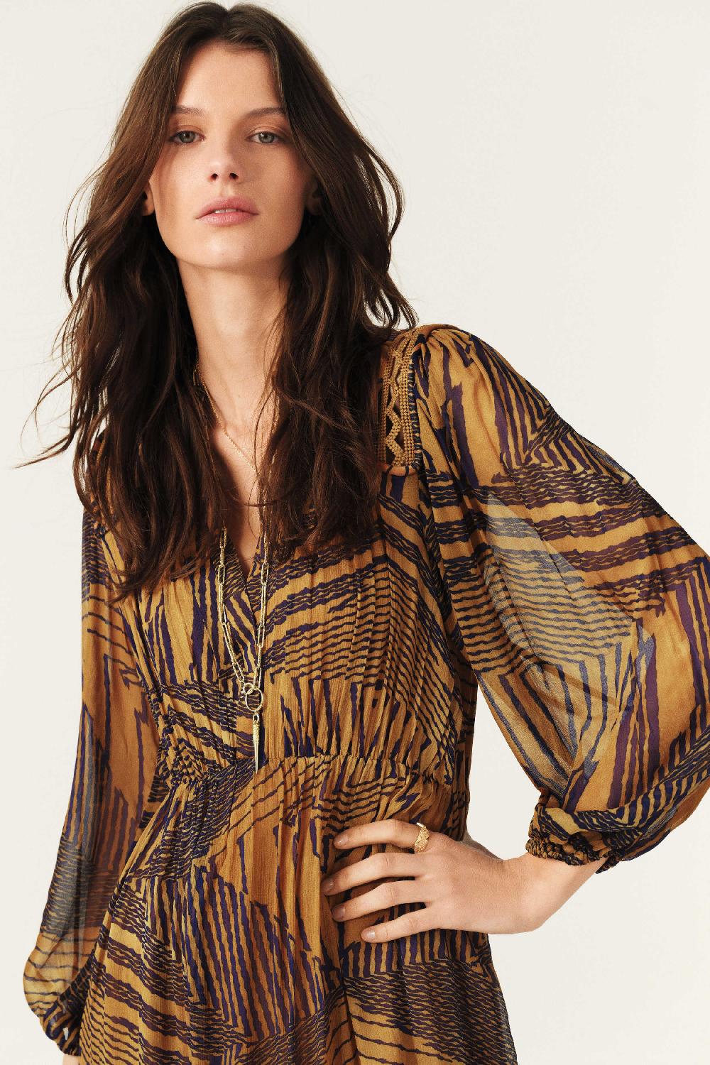 Ba&sh Robe Longueur Midi Antal Ocre