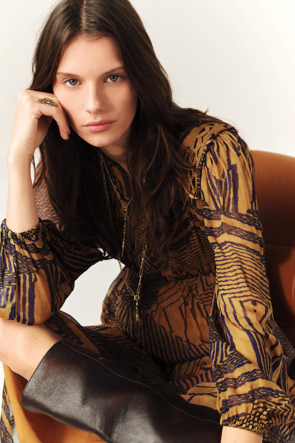 Ba&sh Robe Longueur Midi Antal Ocre