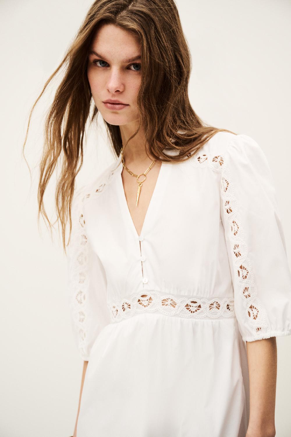 Ba&sh Robe Longueur Midi Golia Blanc Ecru