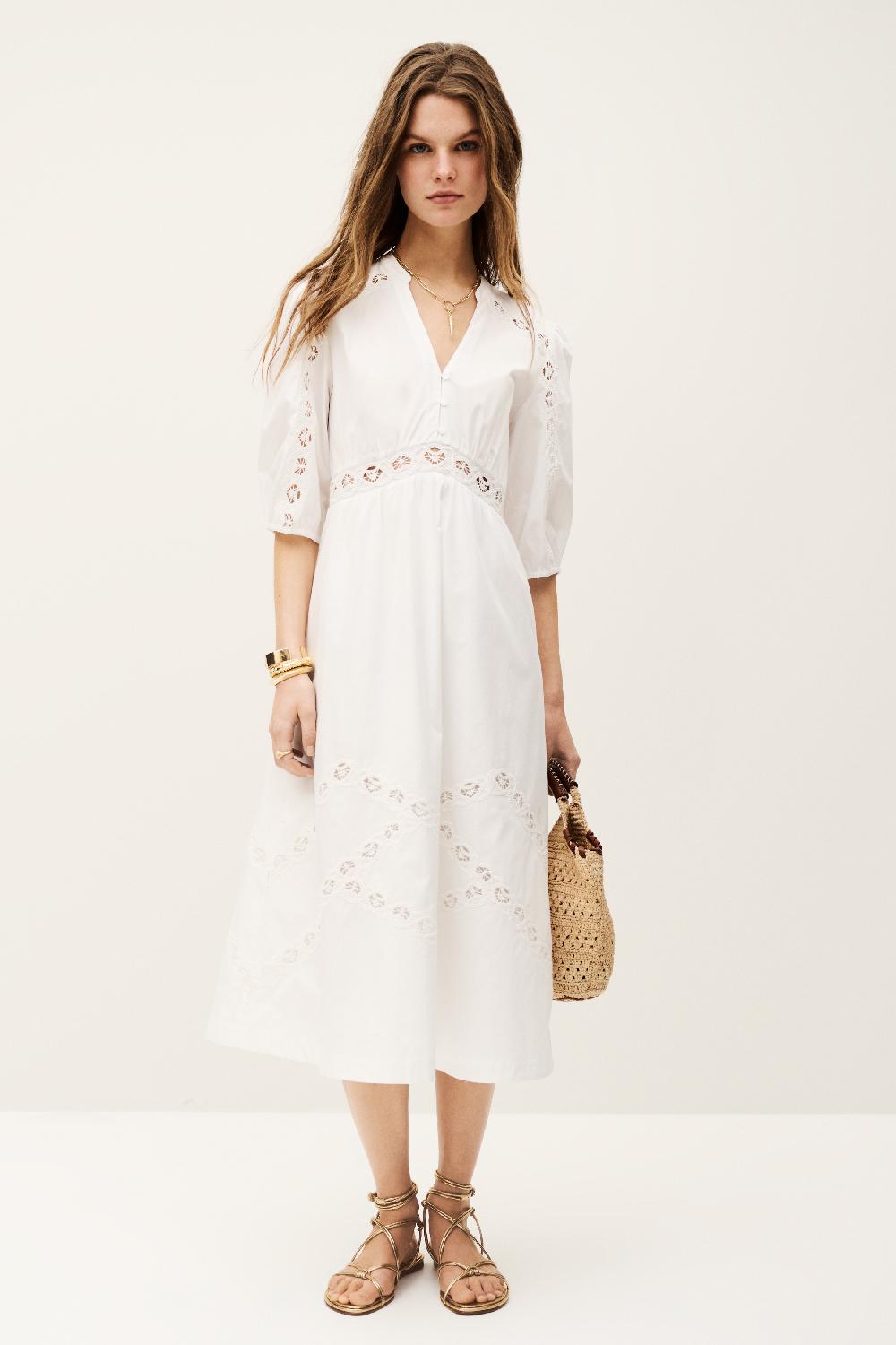 Ba&sh Robe Longueur Midi Golia Blanc Ecru