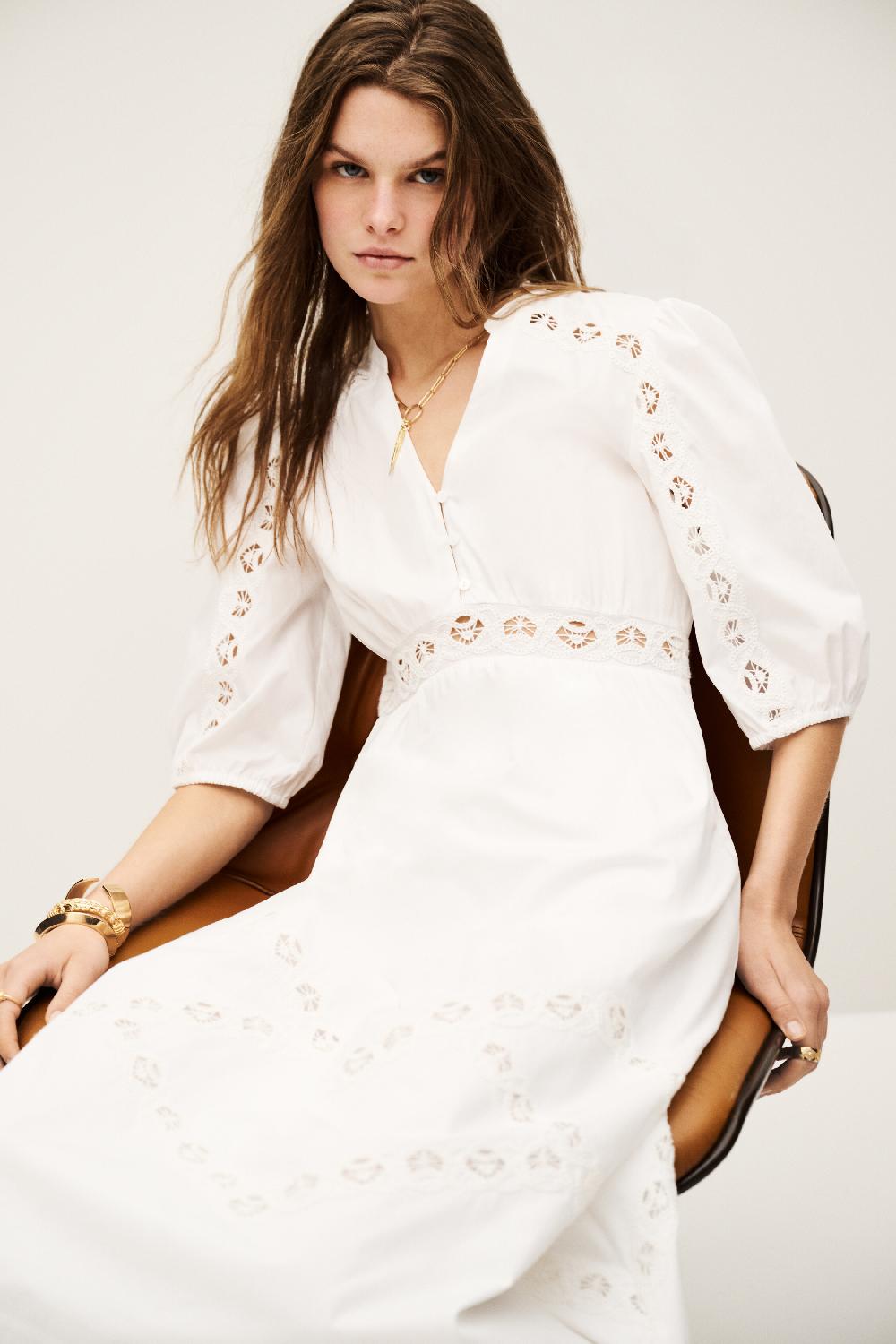 ba&sh Robe Longueur Midi Golia Blanc Ecru