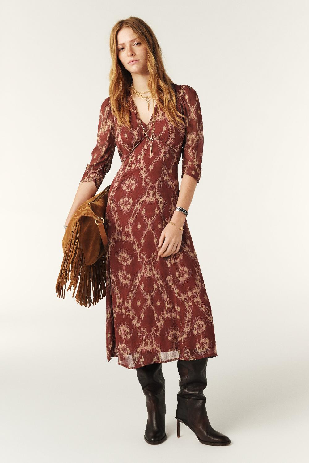 Ba&sh Robe Longueur Midi Matsa Rouge