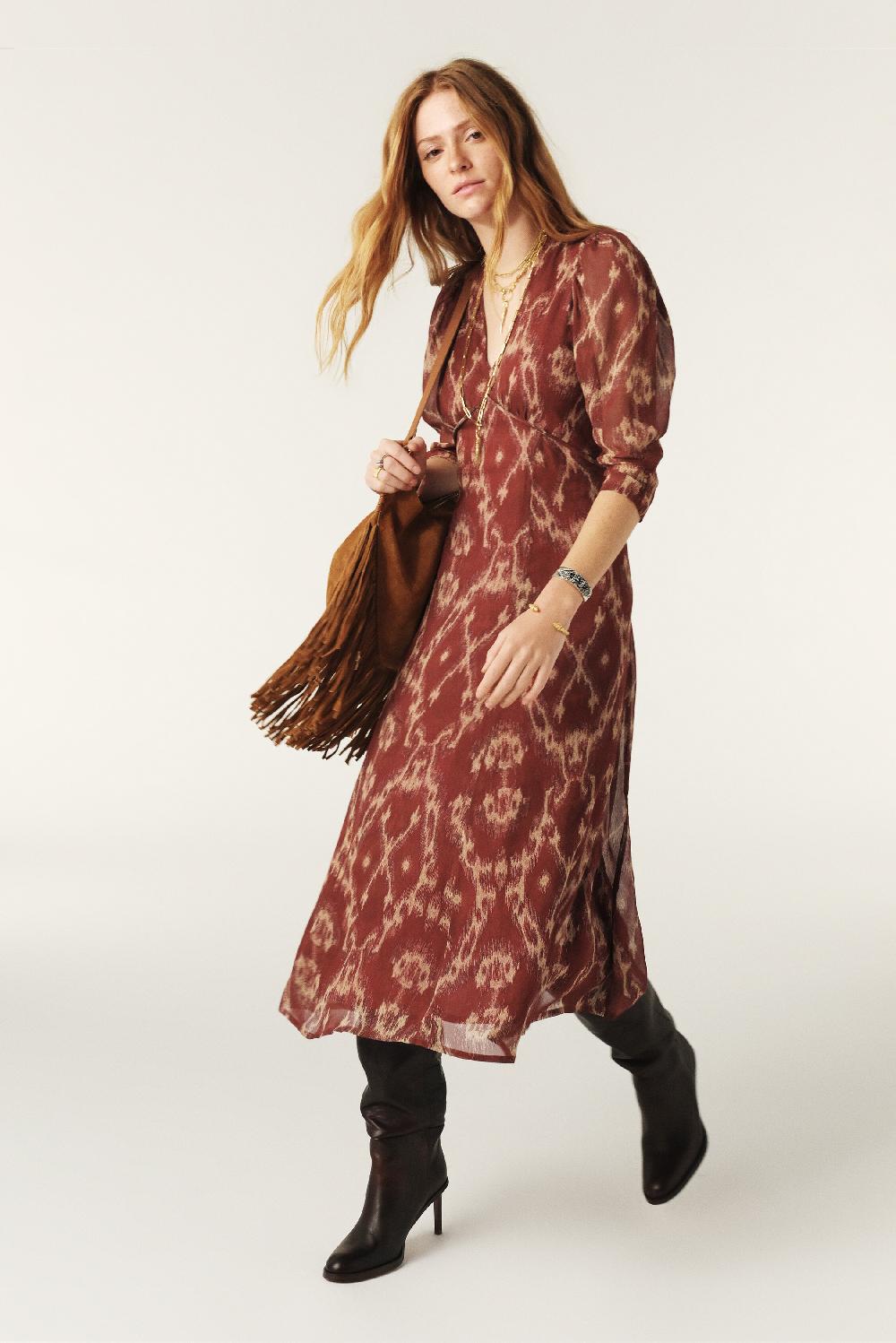 ba&sh Robe Longueur Midi Matsa Rouge