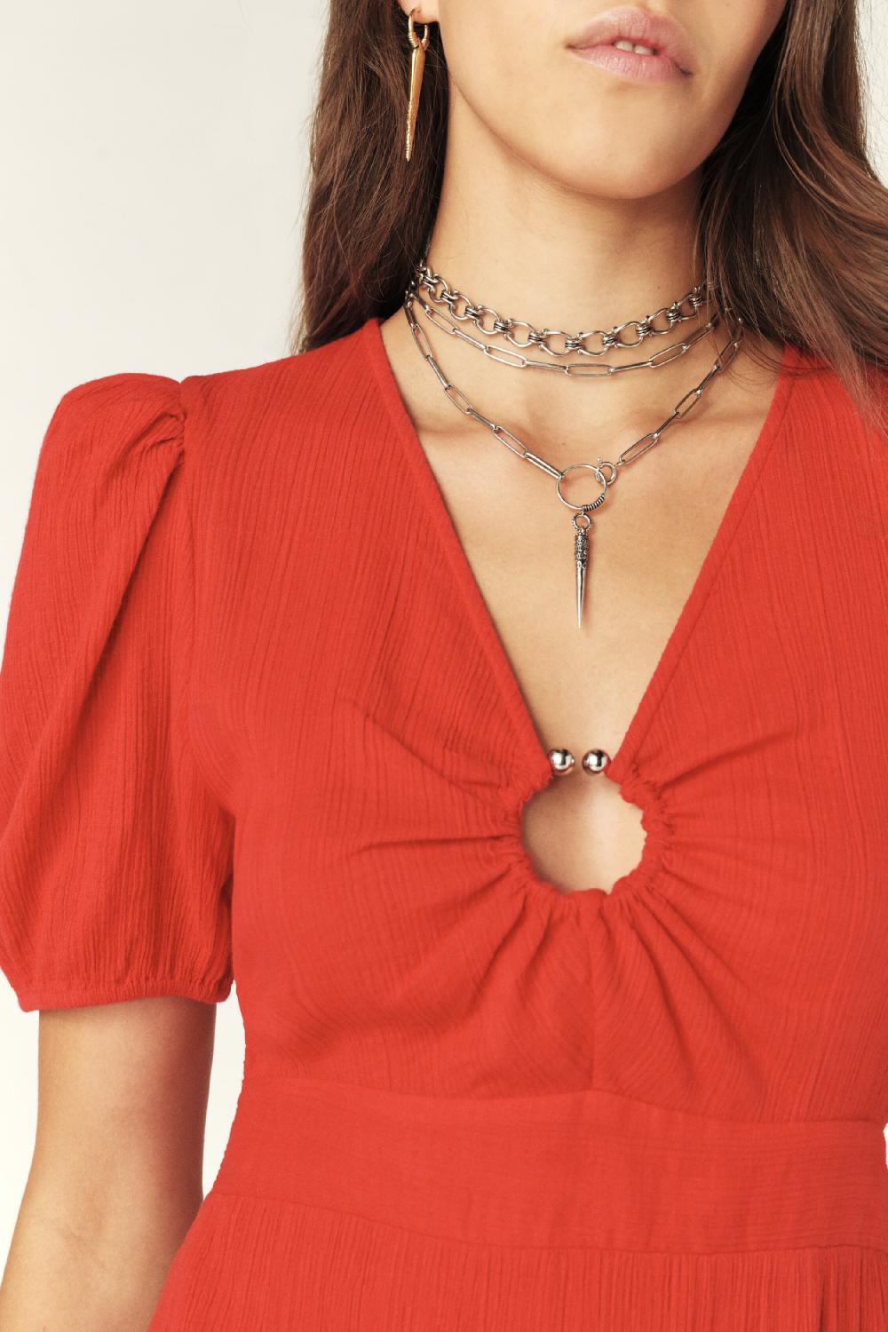 Ba&sh Robe Longueur Midi Stella Rouge