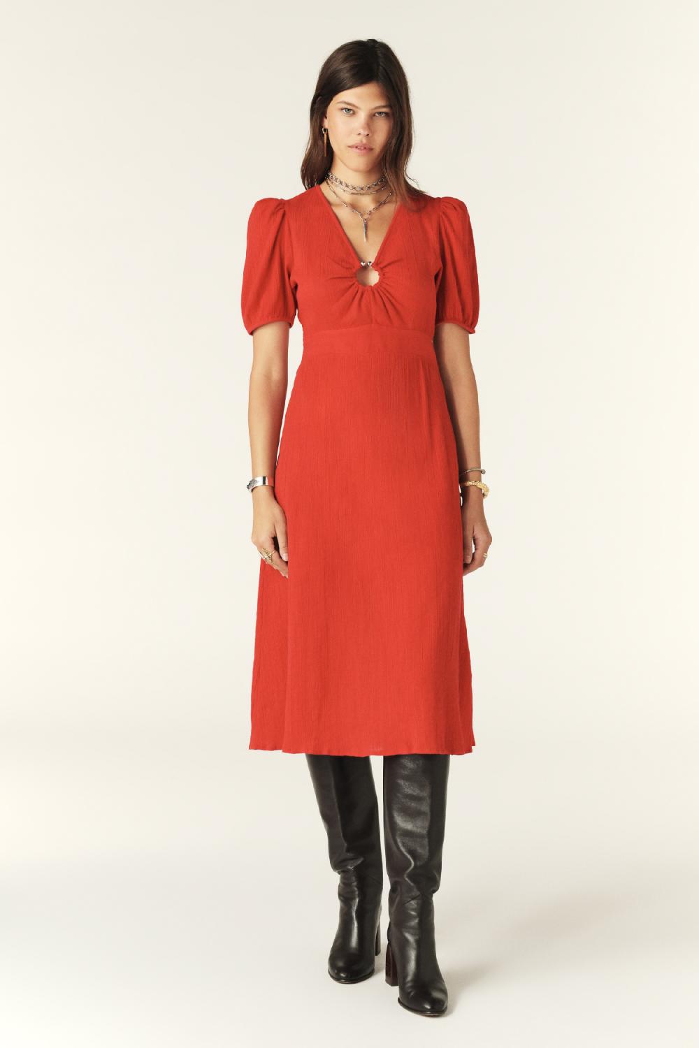 Ba&sh Robe Longueur Midi Stella Rouge