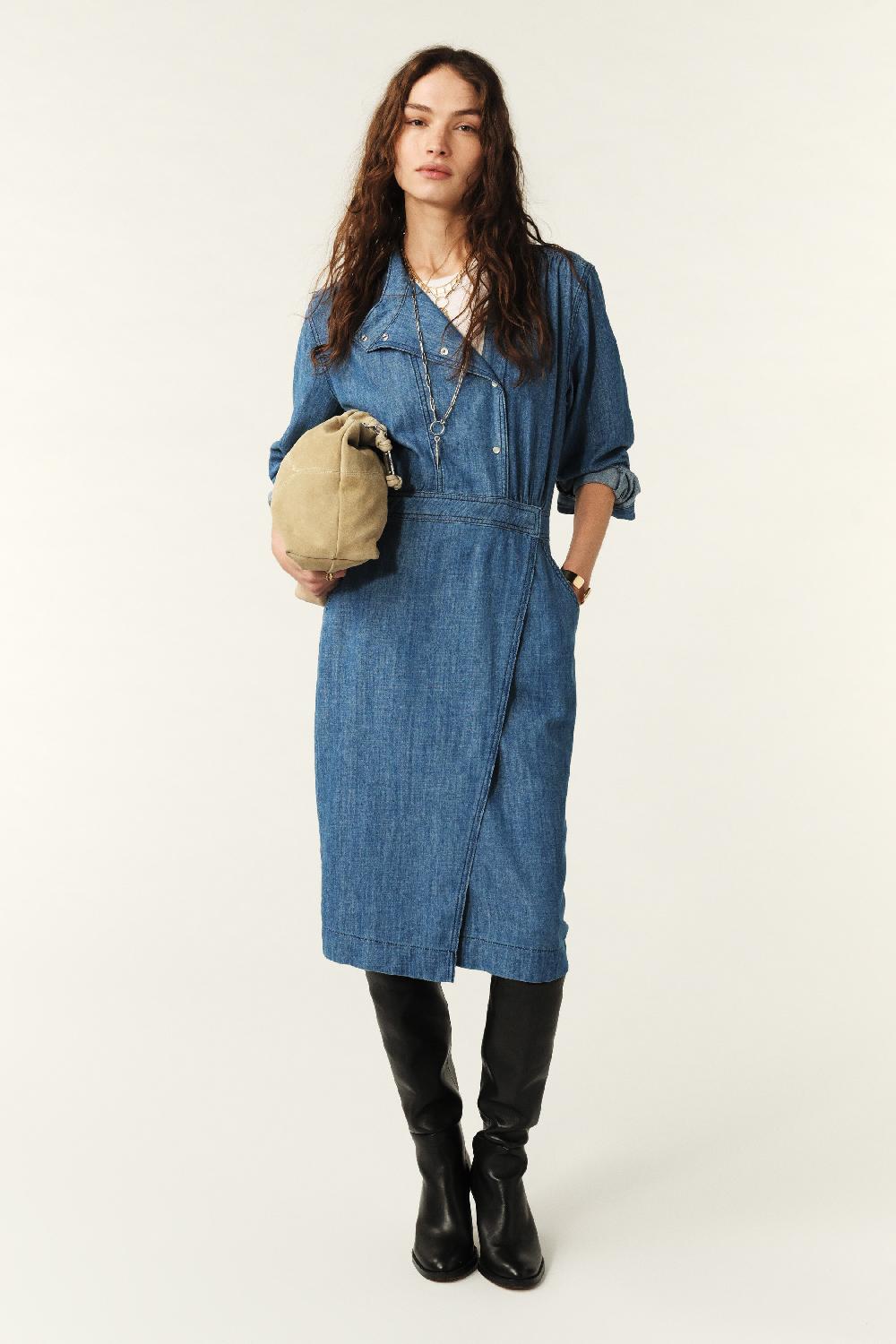 Ba&sh Robe Longueur Midi Wakie Bleu