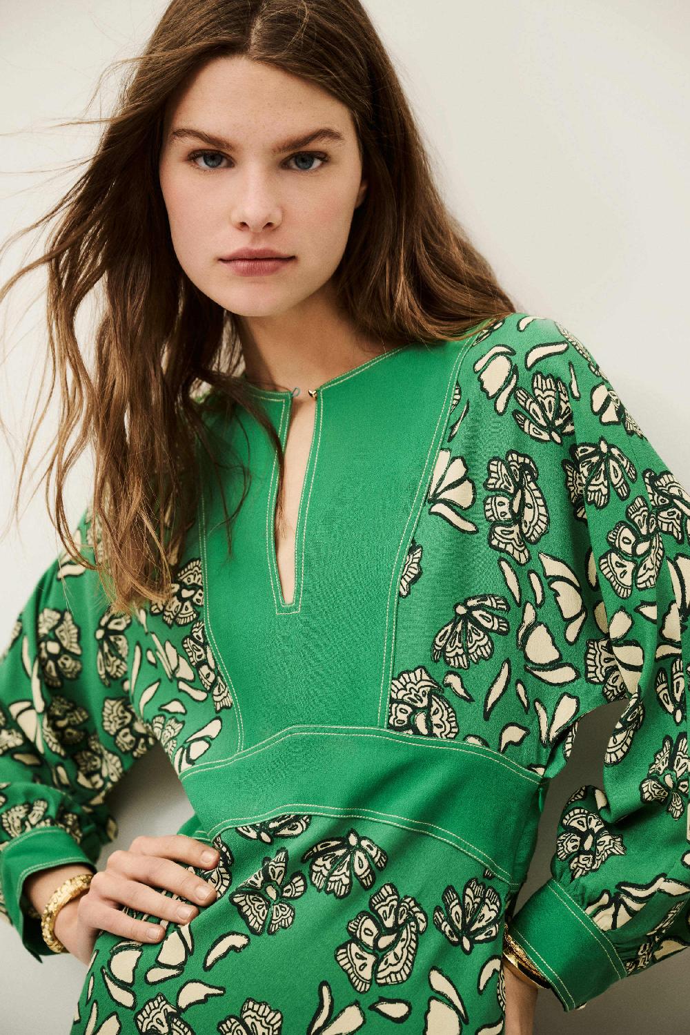 Ba&sh Robe Manches 3/4 Aude Vert