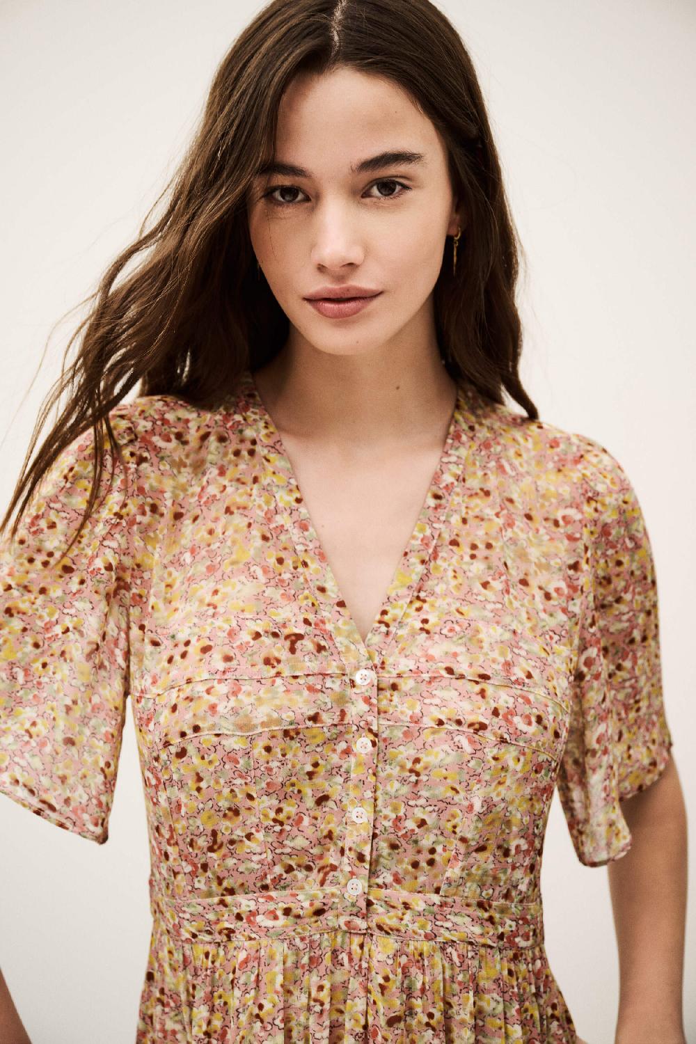 Ba&sh Robe Manches Courtes Lariol Rose