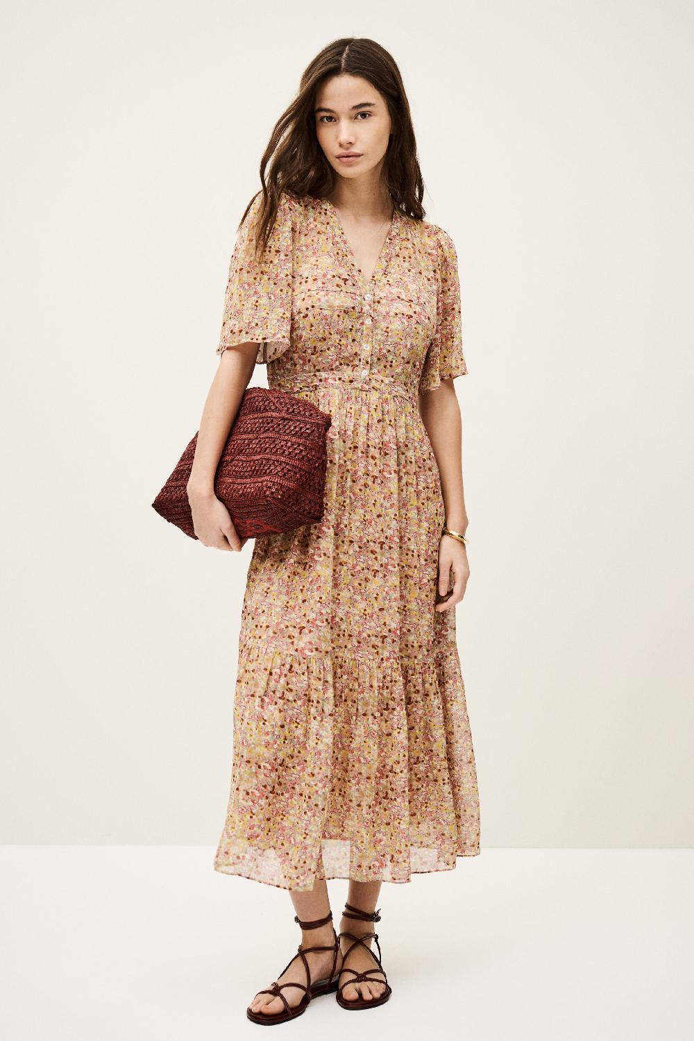 ba&sh Robe Manches Courtes Lariol Rose