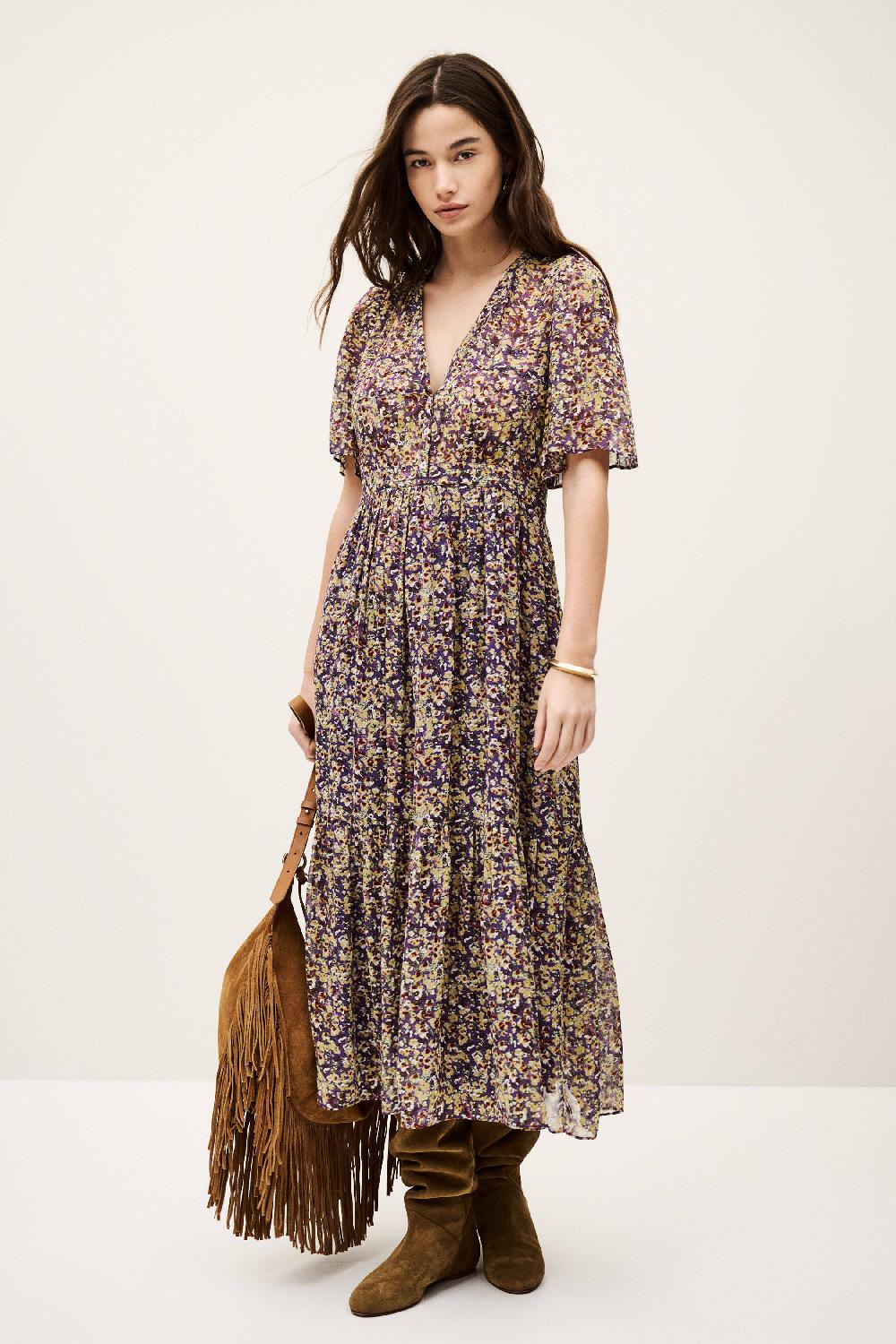 ba&sh Robe Manches Courtes Lariol Violet