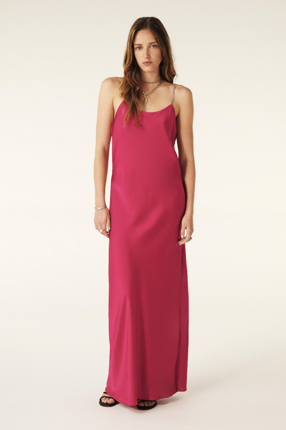 Ba&sh Robe Maxi à Bretelles Calix Rouge